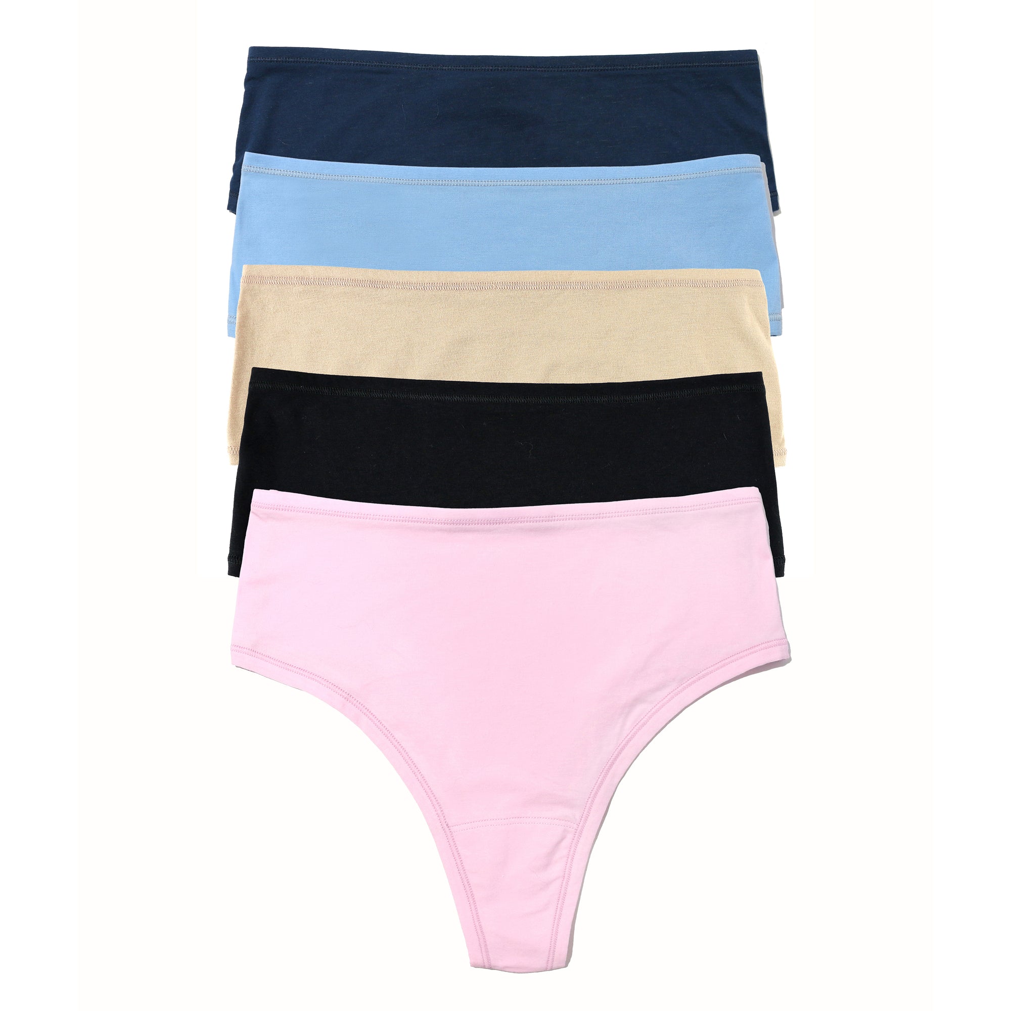 5-Pack Playstretch High Rise Thong | Black, Chai, Bateau Blue, Meadow Sweet, Partly Cloudy