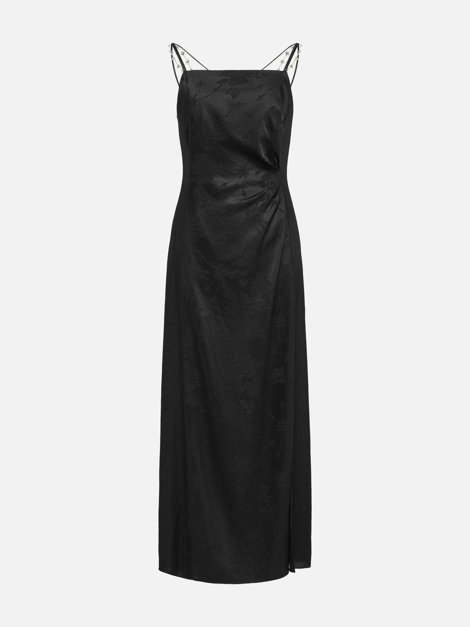Elegant Mulberry Silk Jacquard Skirt Camisole Dress | Black