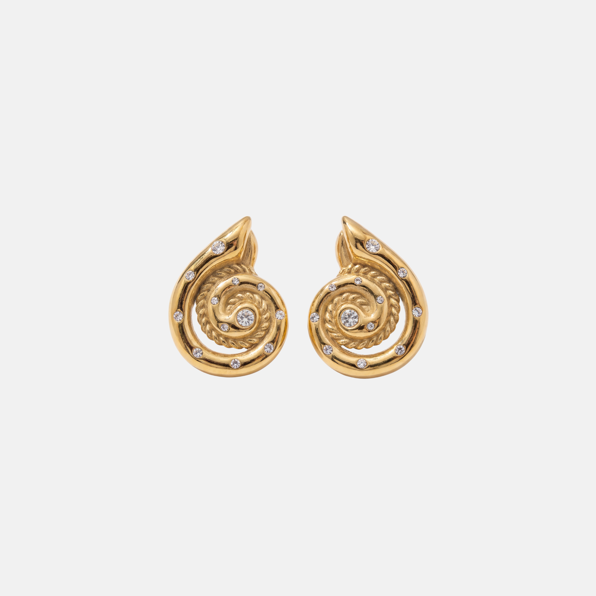 The Pave Heirloom Seashell Stud Earrings | 18Kt Gold Plated