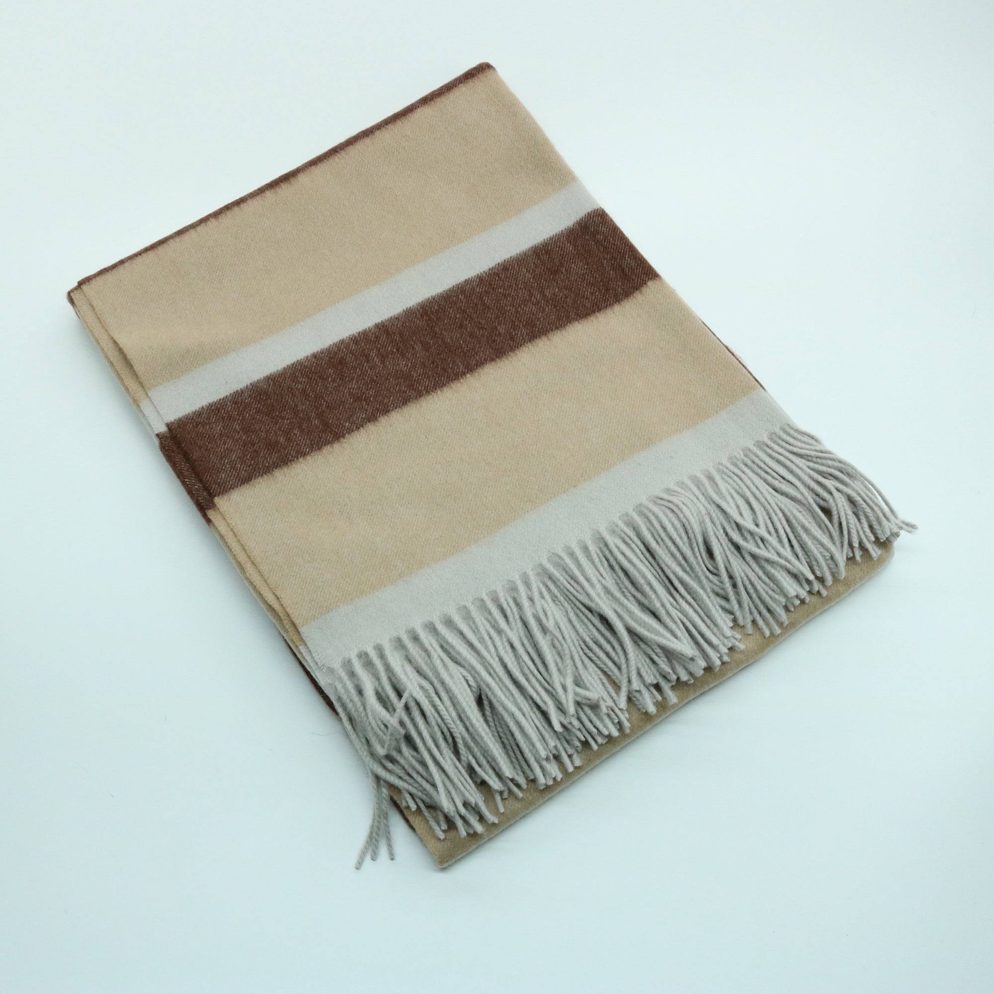 Cashmere Striped Throw With Fringes | Camel Combo