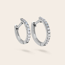 Womens | 14K Solid White Gold | Half Pave Huggie Earrings | 0.20 CTW Diamonds