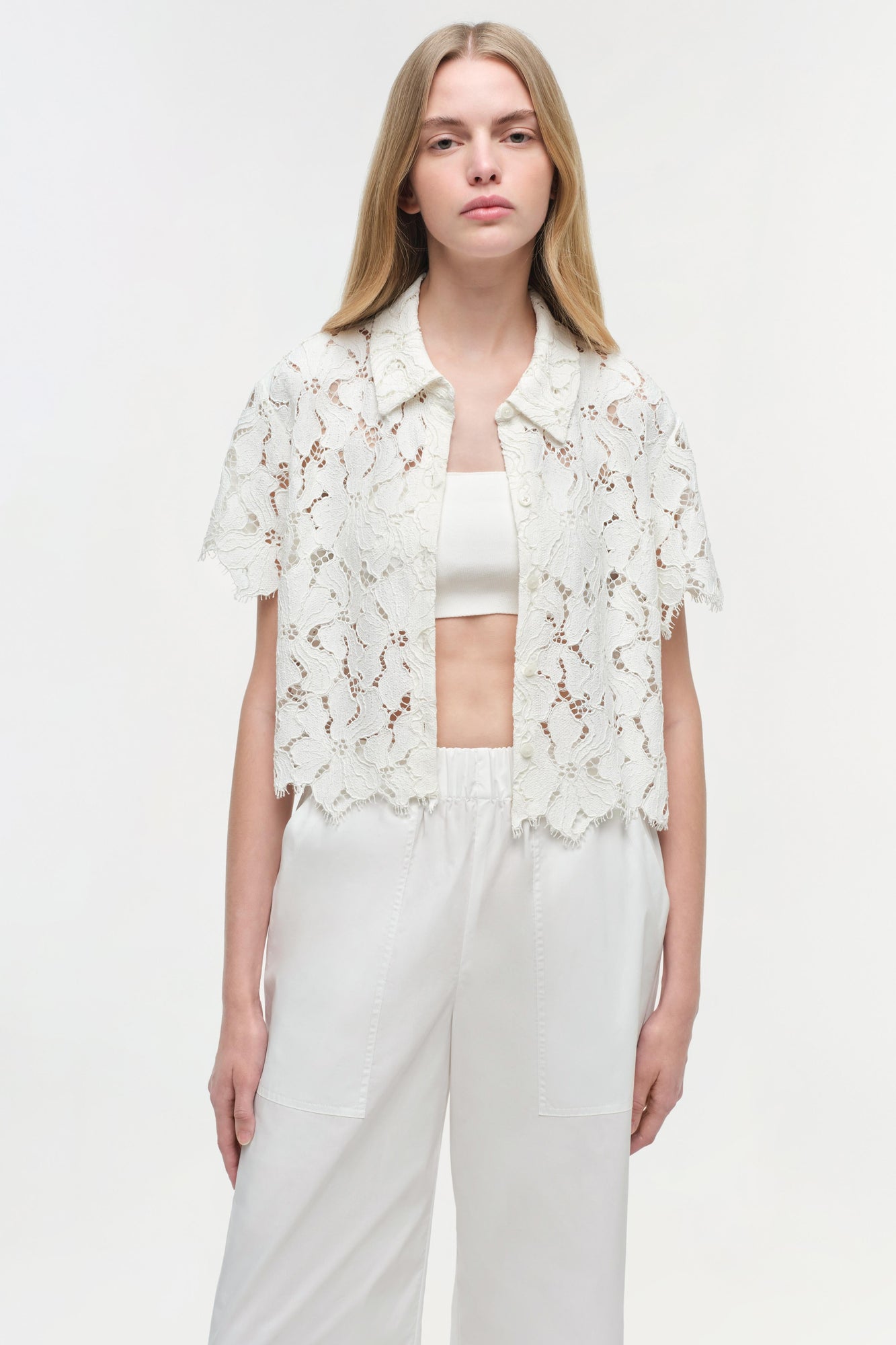 Womens | Marjorie Lace Camp Shirt | Ivory