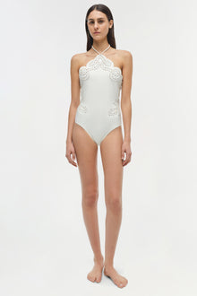 Womens | Nicolette Halter Embroidered Swimsuit | White