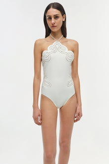 Womens | Nicolette Halter Embroidered Swimsuit | White