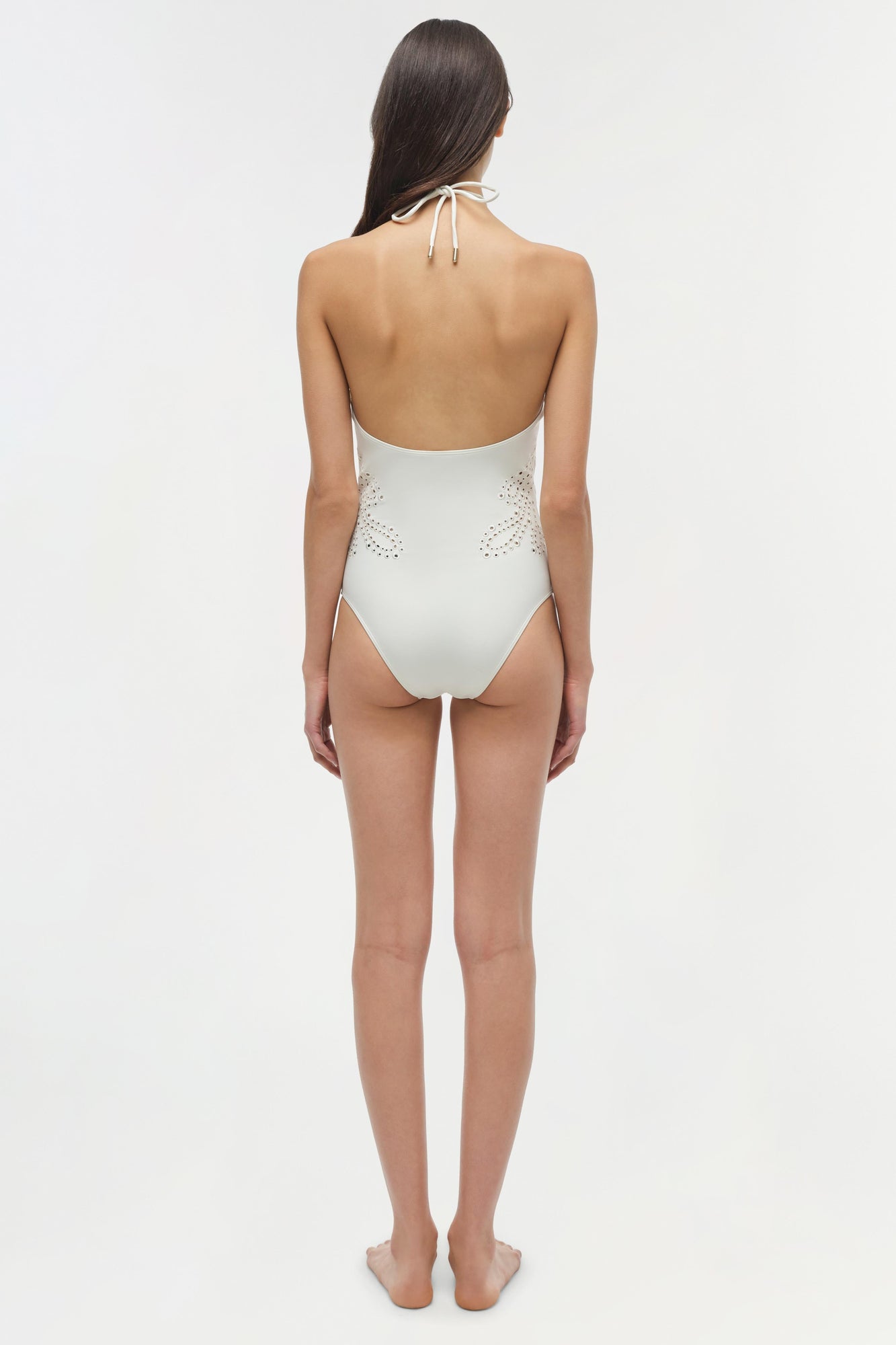 Womens | Nicolette Halter Embroidered Swimsuit | White