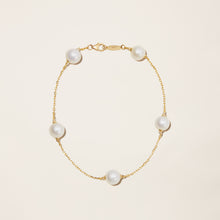 Womens | 14K Solid Yellow Gold | Cultured Pearl Station Bracelet | Freshwater Pearls