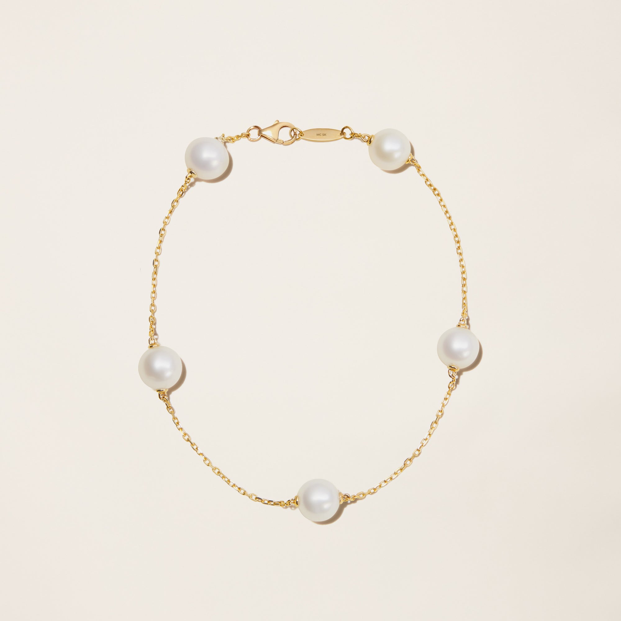 Womens | 14K Solid Yellow Gold | Cultured Pearl Station Bracelet | Freshwater Pearls