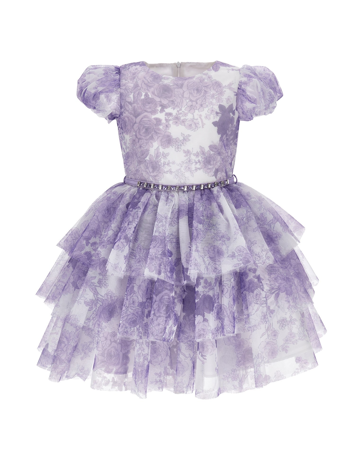 Girls | Monocolour Floral Tulle Dress | Cream/Wisteria