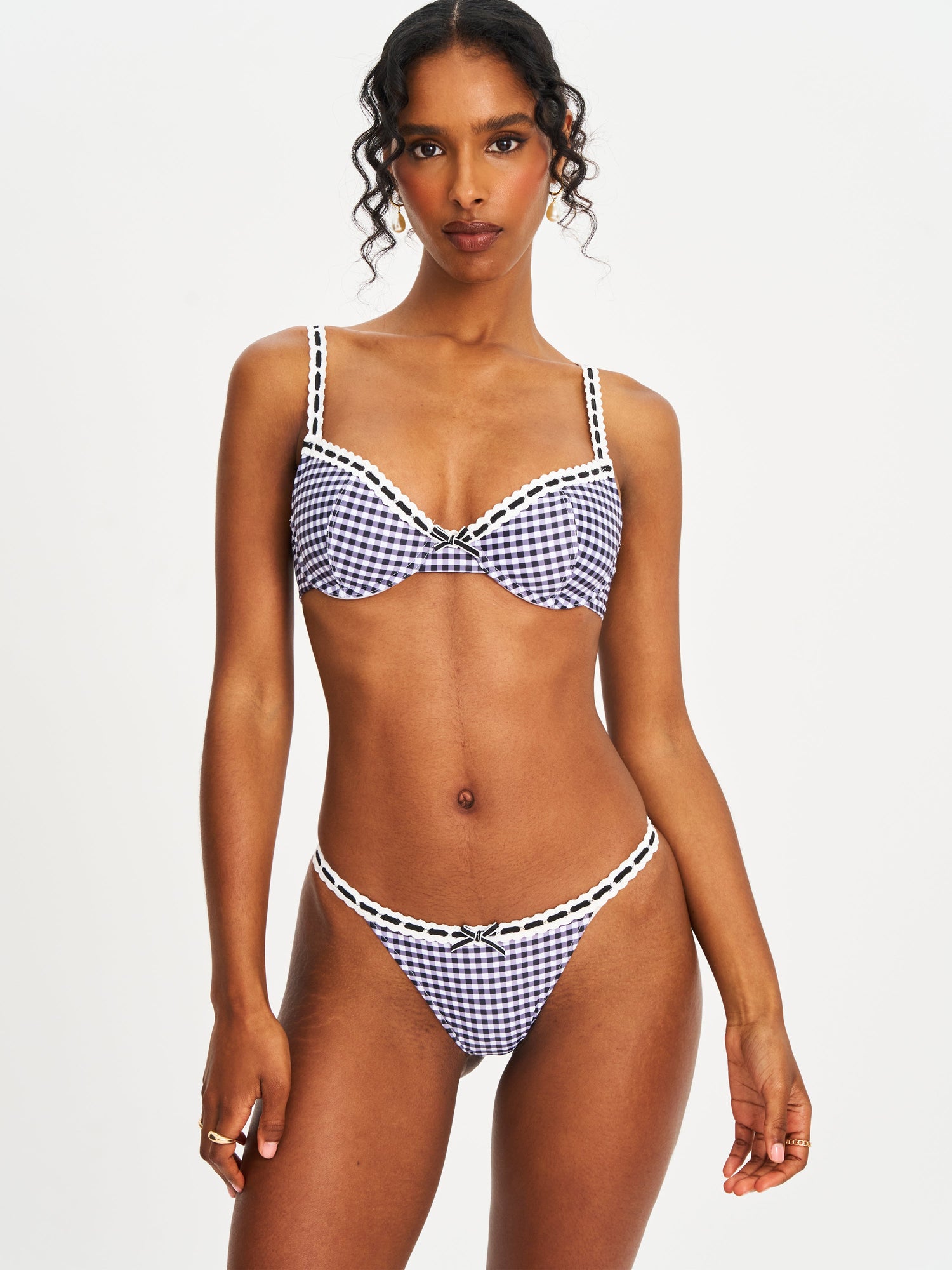 Lace Decoration Bikini Top | Geneva Gingham