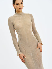 Shay Stretch Knit Backless Long Sleeve Maxi Dress | Gold