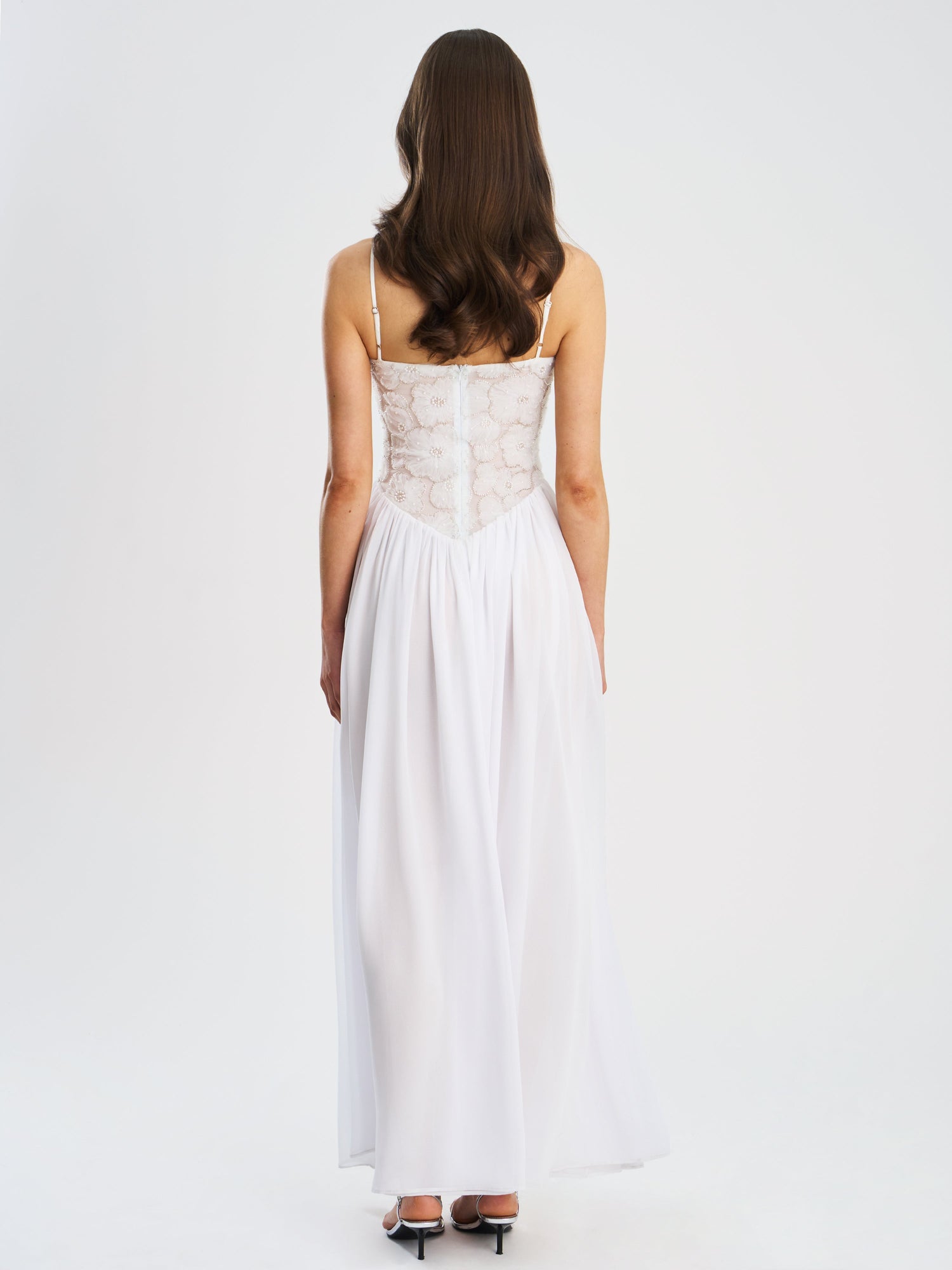 Ucille Embroidered Chiffon Maxi Dress | White