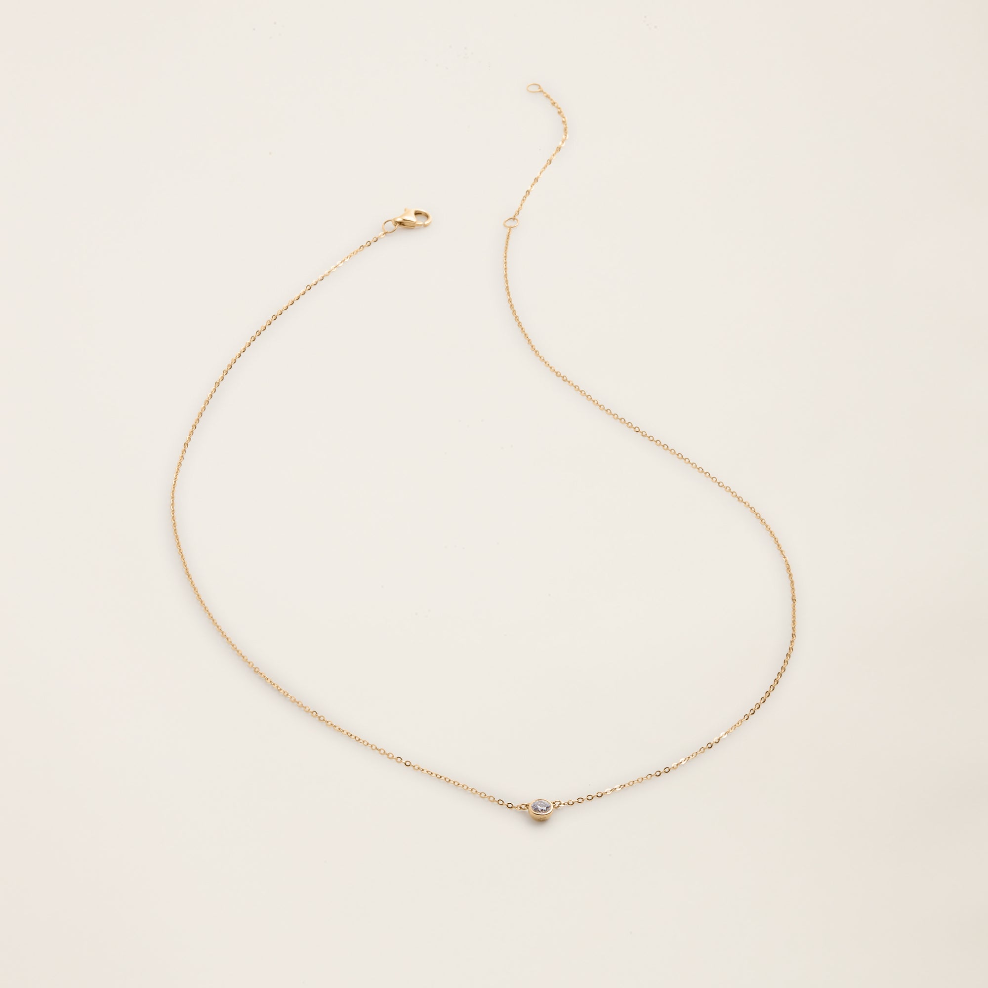 Womens | 14K Solid Yellow Gold | Solitaire Bezel Necklace | 0.15 CTW Diamonds
