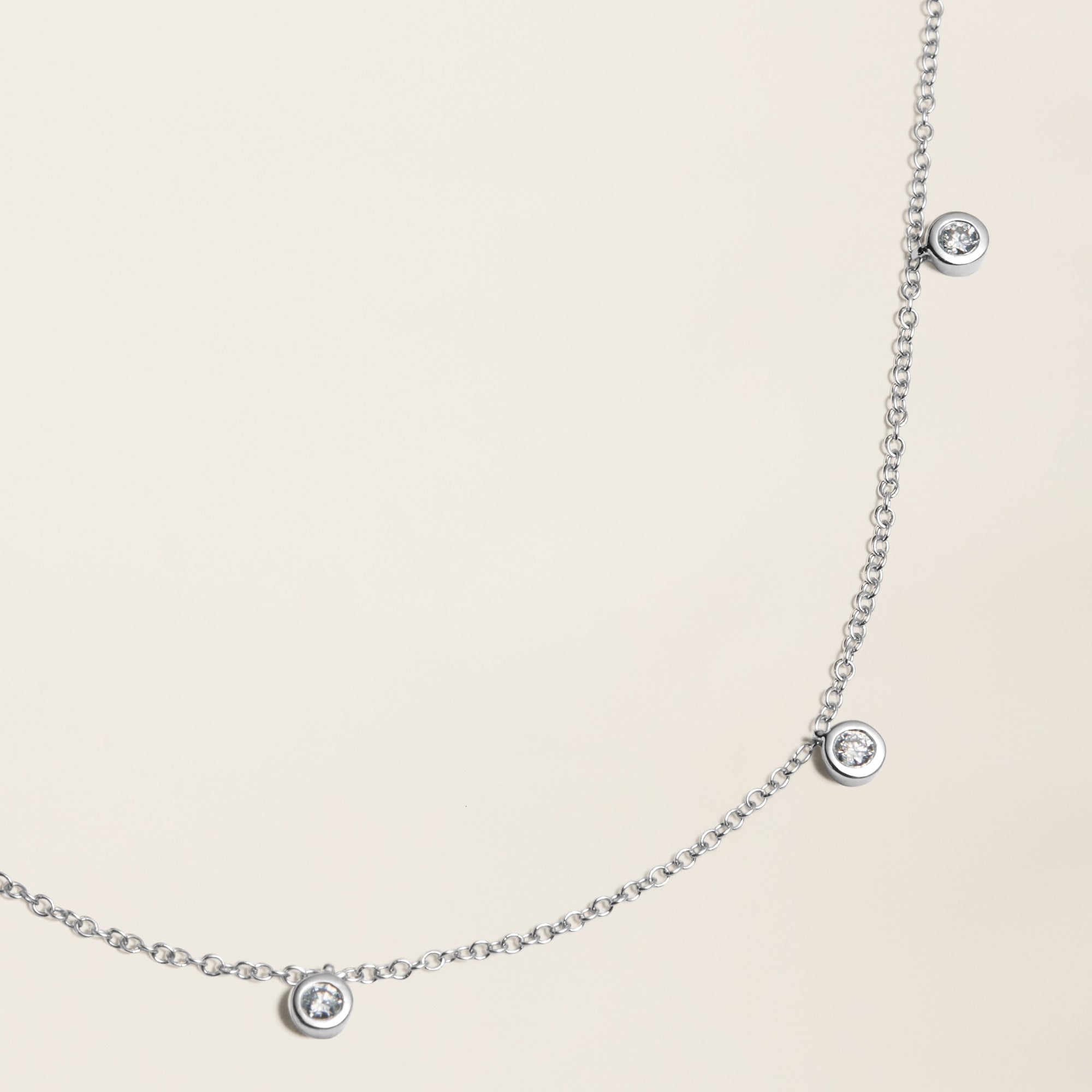 Womens | 14K Solid White Gold | Five-Stone Bezel Necklace | 0.325 CTW Diamonds
