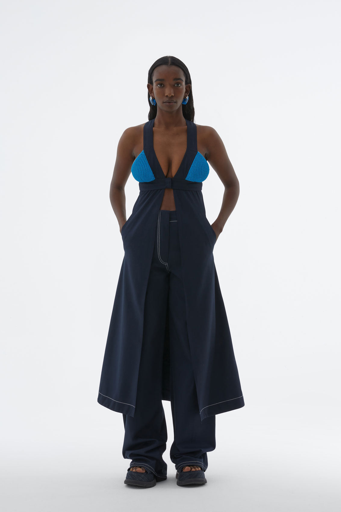 Knit Rubber Panel Bra Dress | Women | Blue