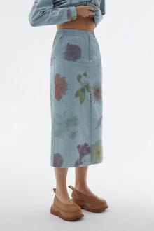 Denim Midi Skirt | Women | Flower Print