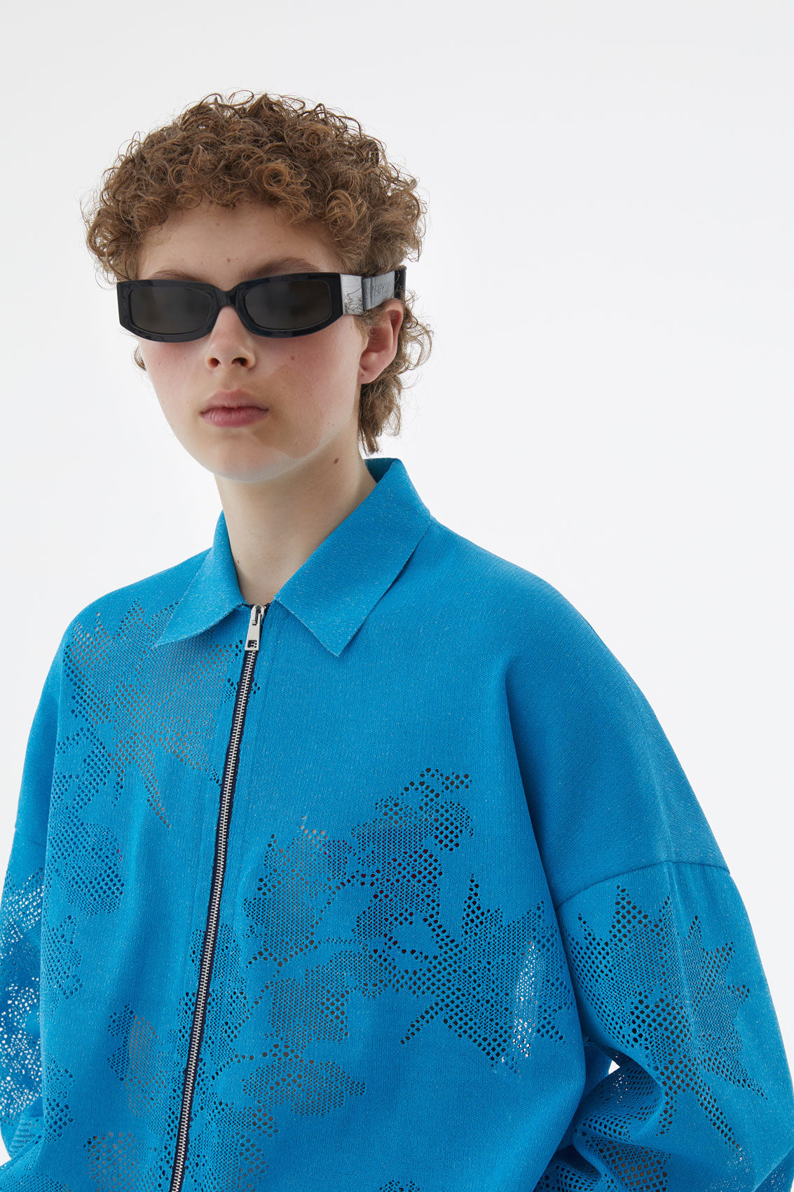 Jacquard Knit Rubber Jacket | Men | Neon Blue