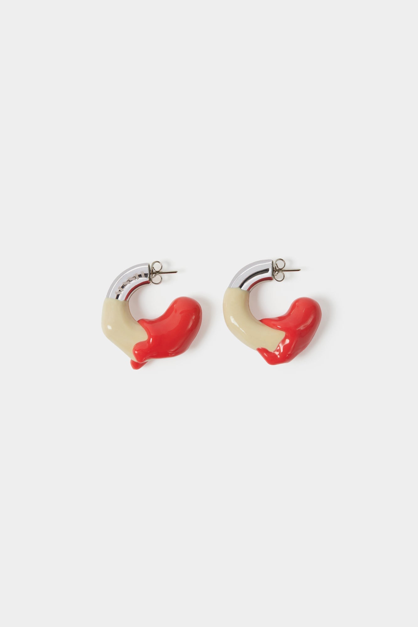 Small Rubberized Earrings Silver | Women | Beige x Coral