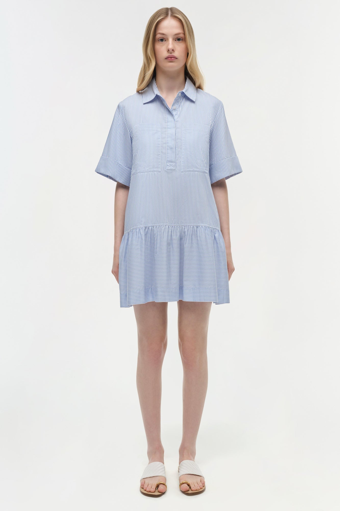 Womens | Cris Cotton Mini Dress | Blue Hydrangea Stripe