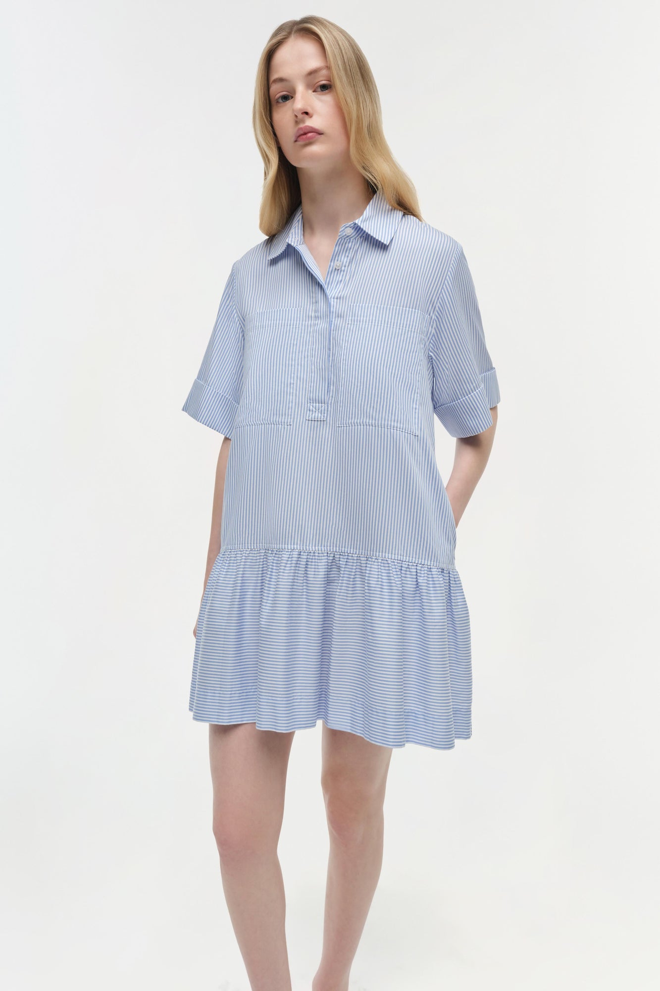 Womens | Cris Cotton Mini Dress | Blue Hydrangea Stripe
