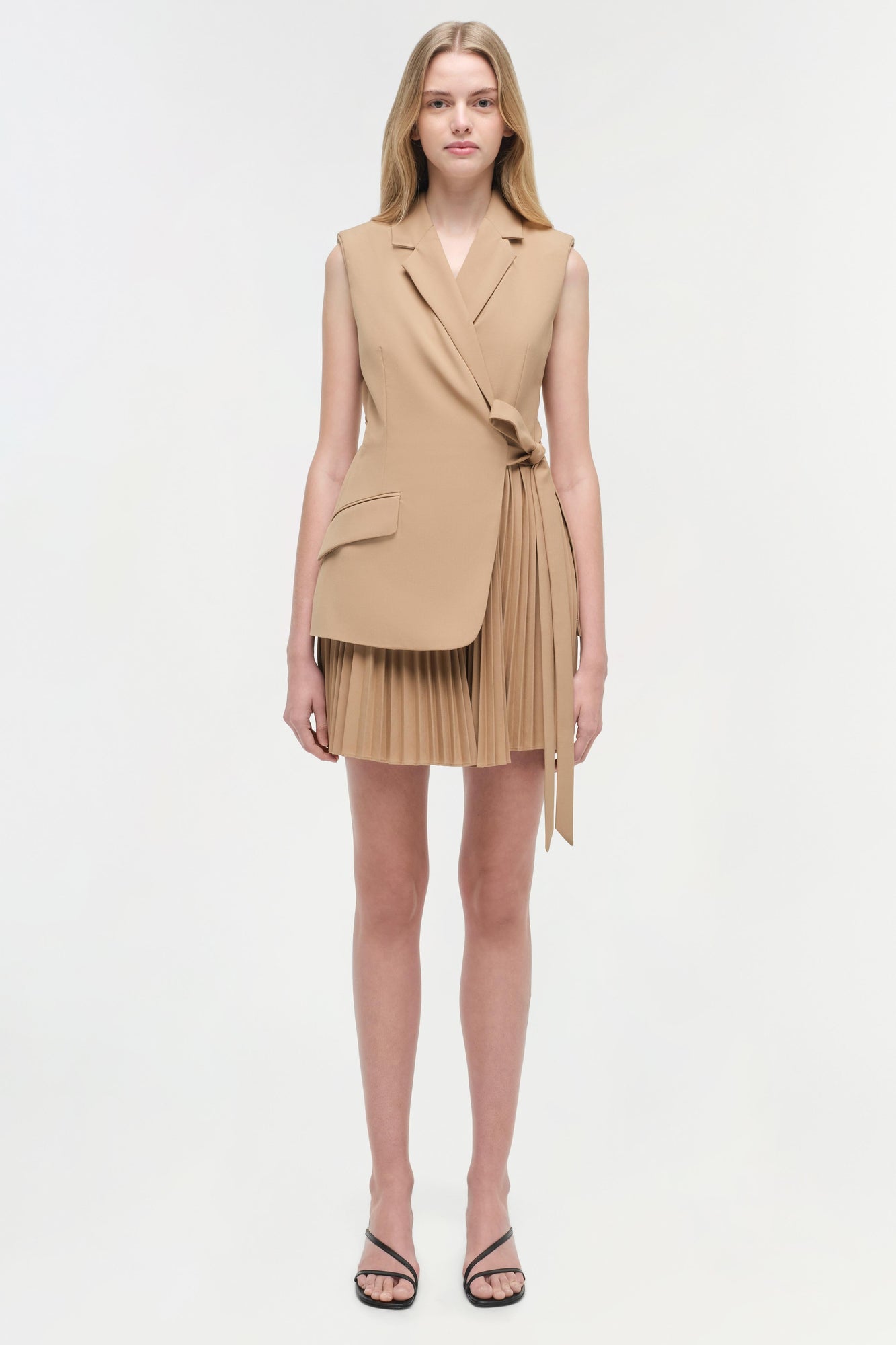 Womens | Eman Pleated Mini Dress | Camel