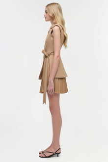 Womens | Eman Pleated Mini Dress | Camel