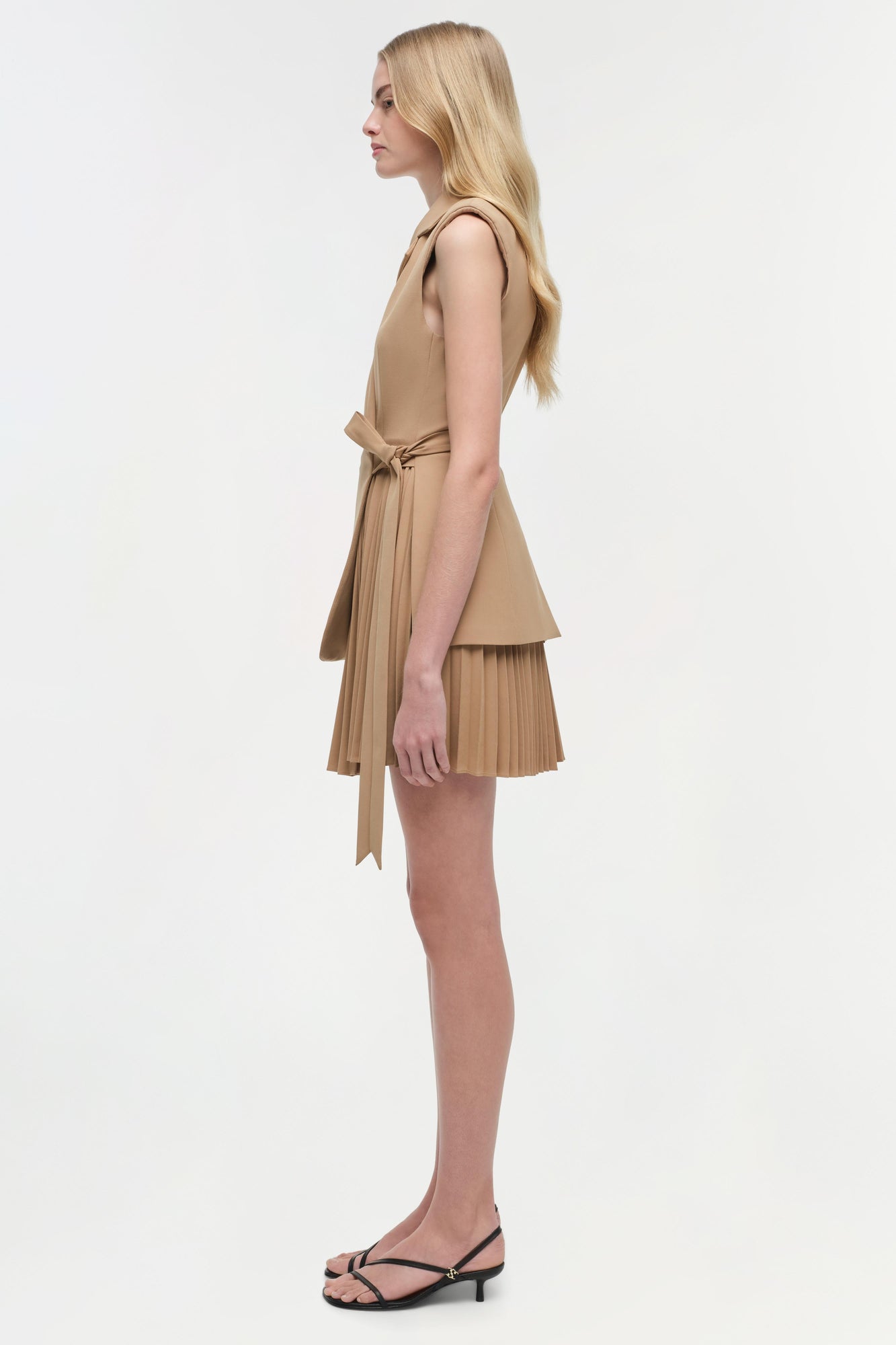 Womens | Eman Pleated Mini Dress | Camel