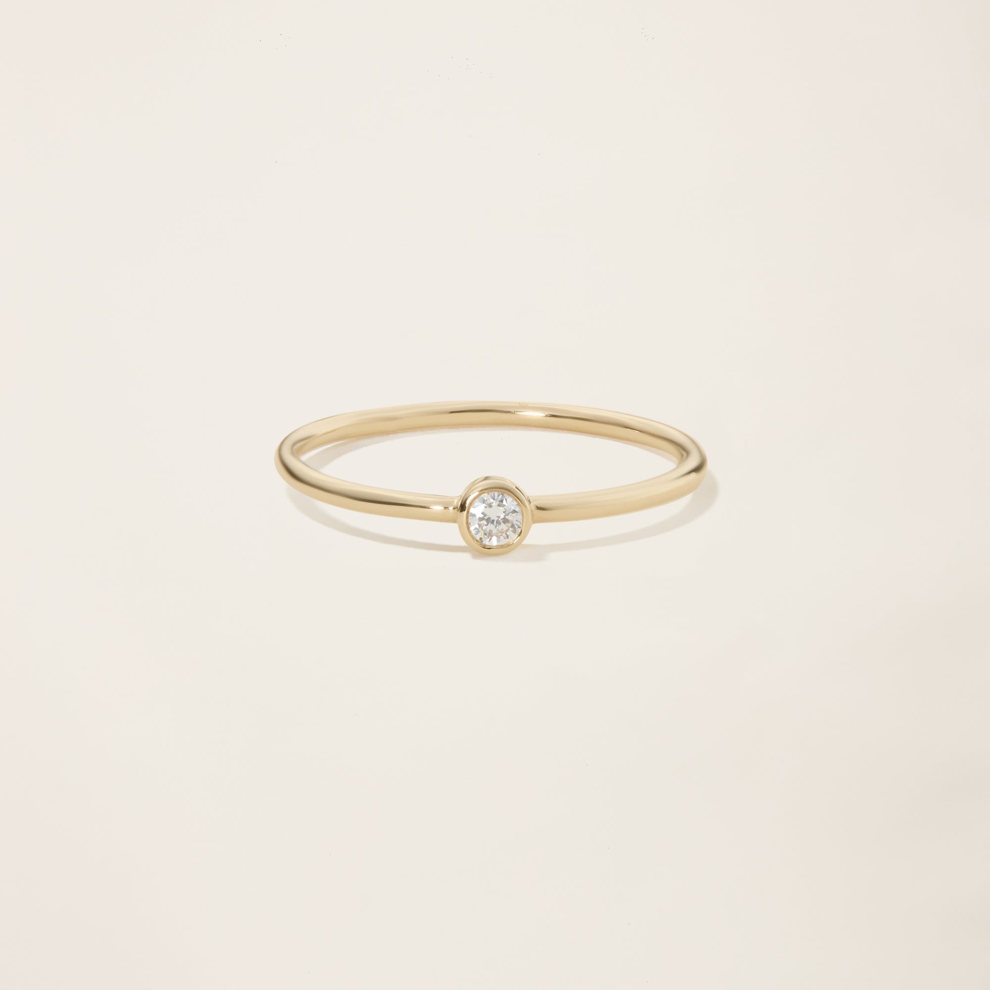 Womens | 14K Solid Yellow Gold | Solitaire Bezel Ring | 0.065 CTW Diamonds