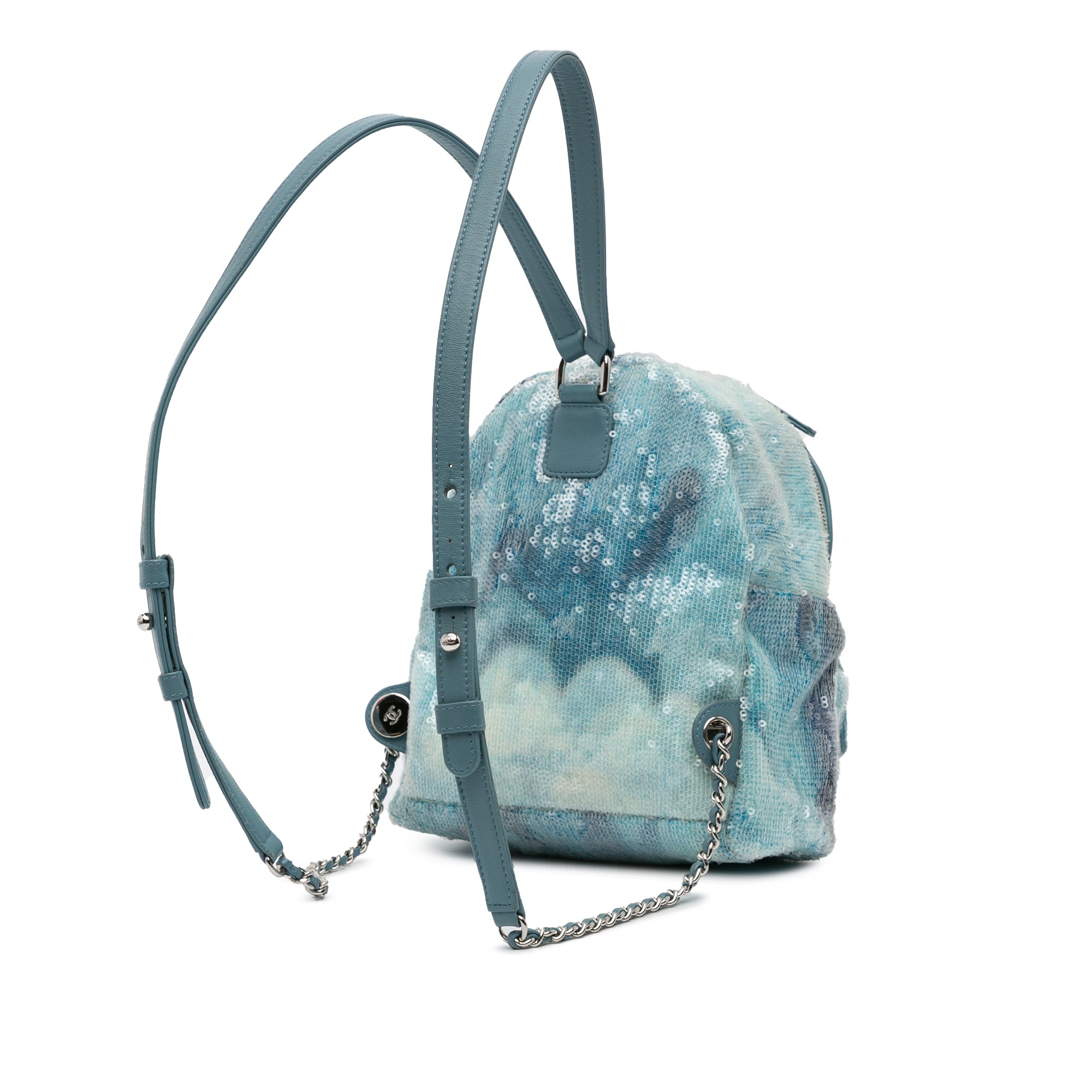 Chanel | Pre-Owned Mini Sequins and Lambskin Waterfall Backpack - II | Blue/Light Blue