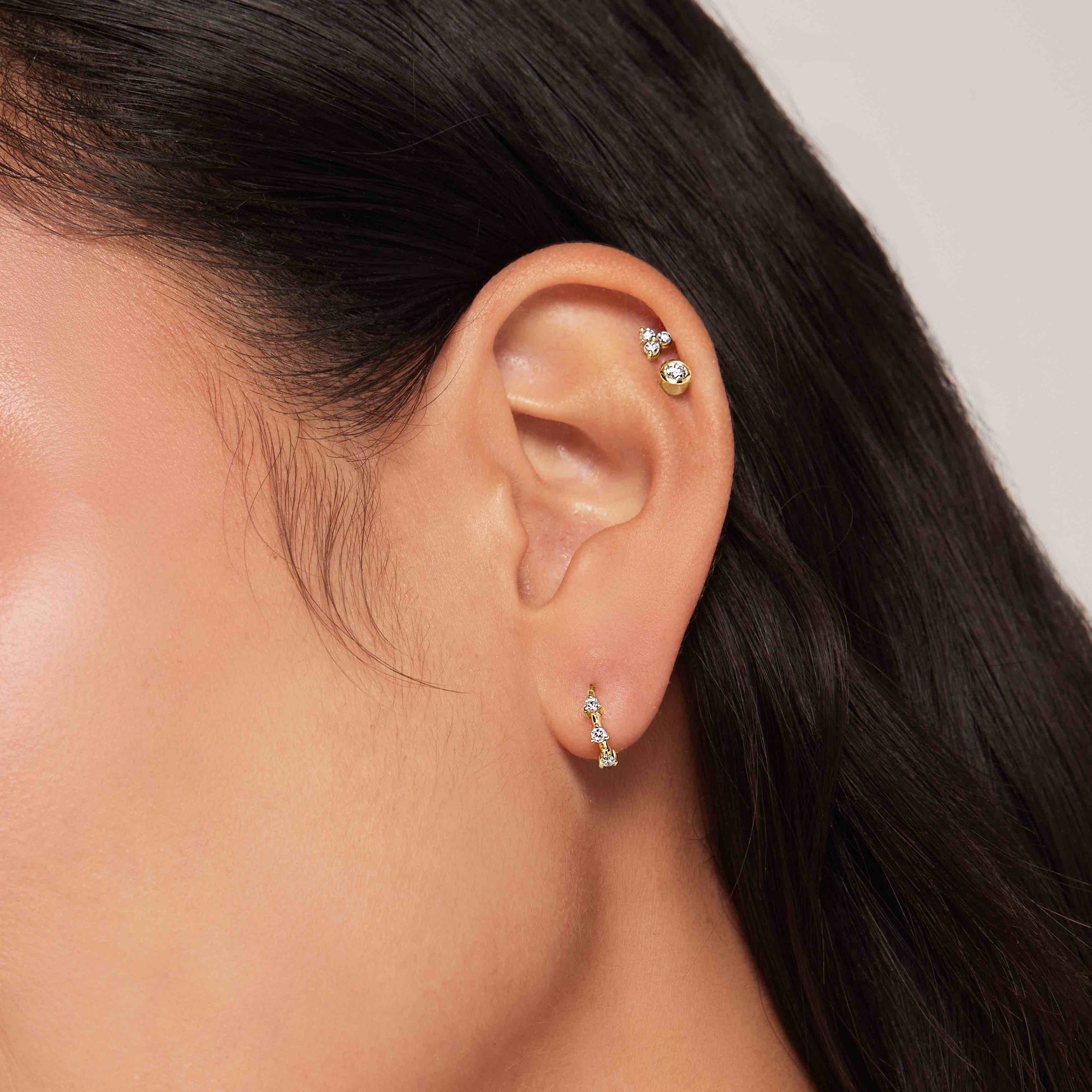Womens | 14K Solid Yellow Gold | Triplet Studs | 0.24 CTW Diamonds