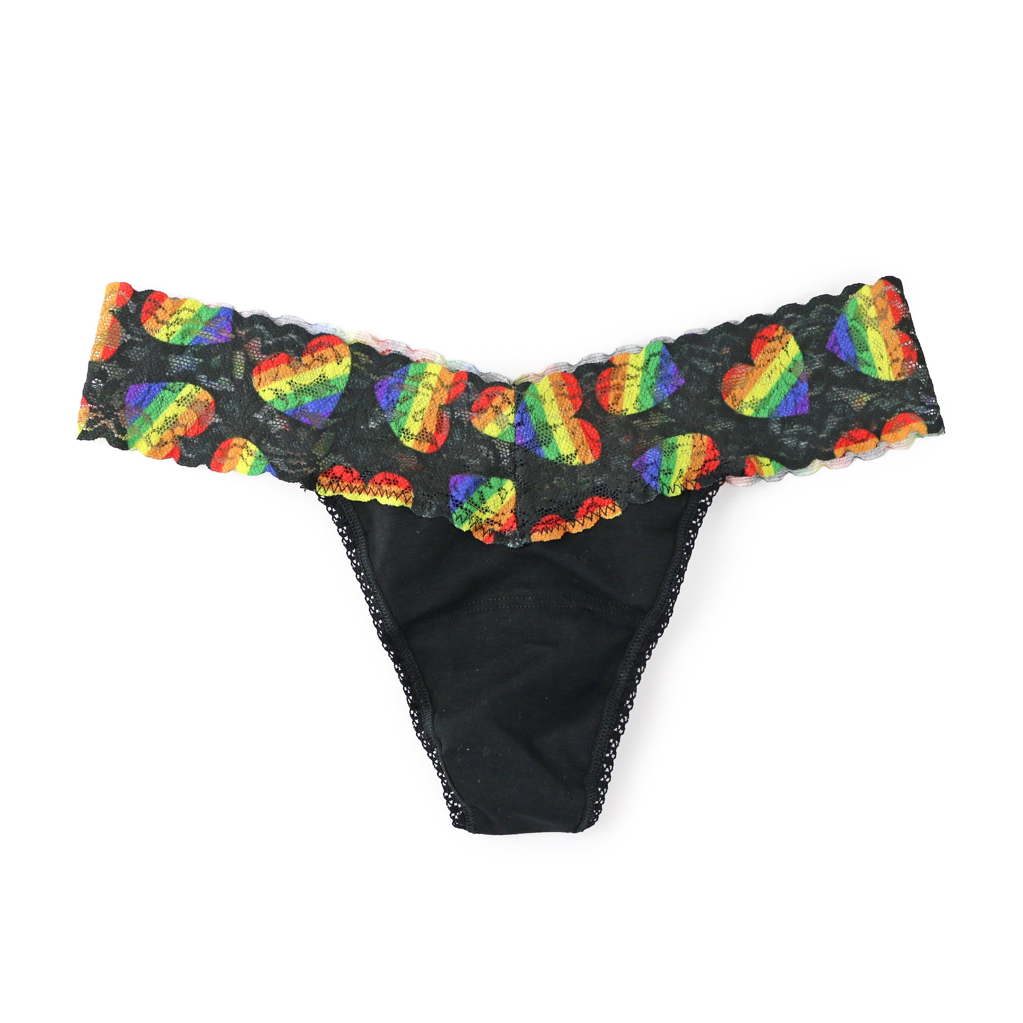 Petite Cotton Low Rise Thong | Black/Playful Pride