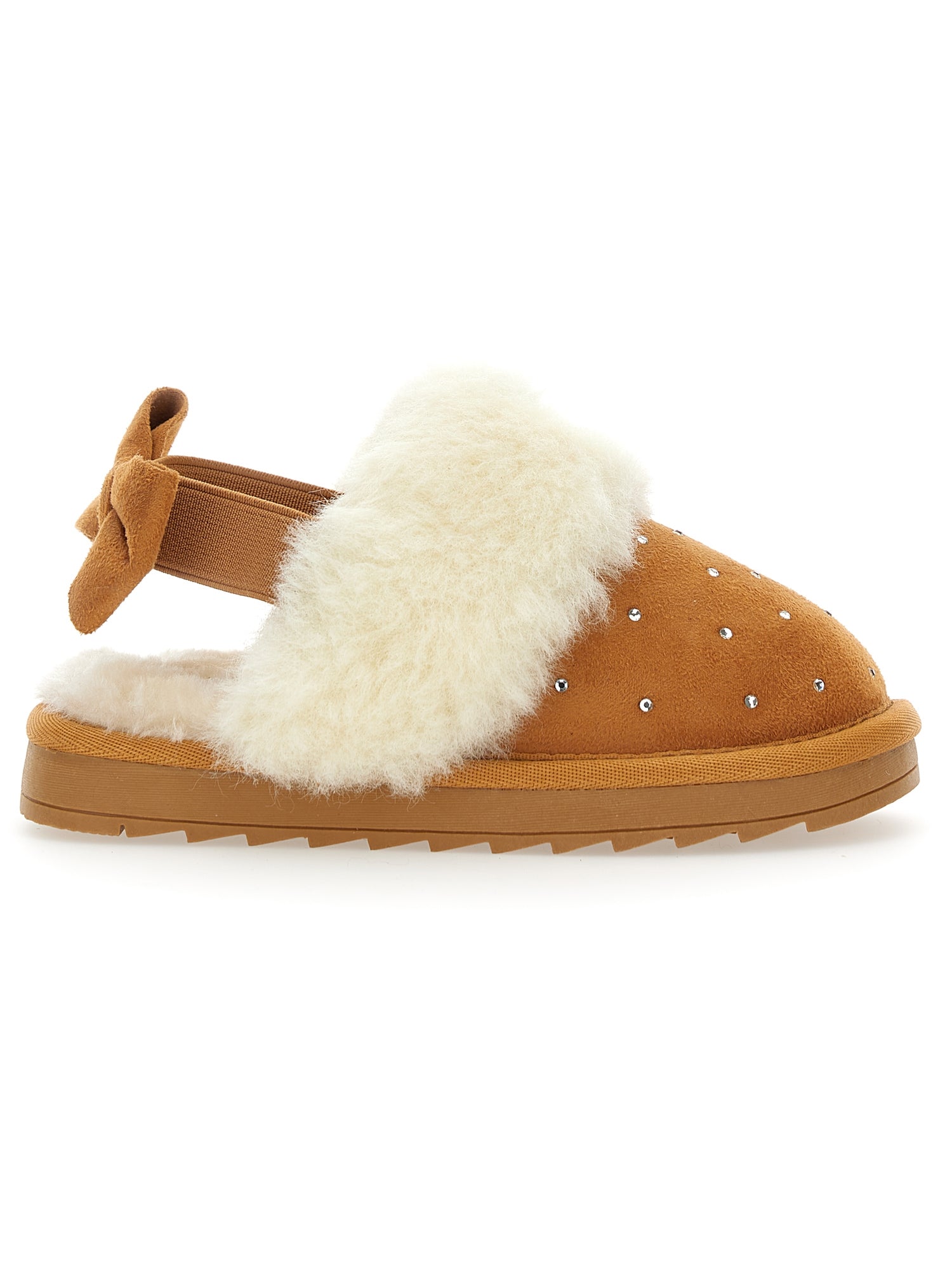 Girls | Rhinestone Suede Sliders | Beige