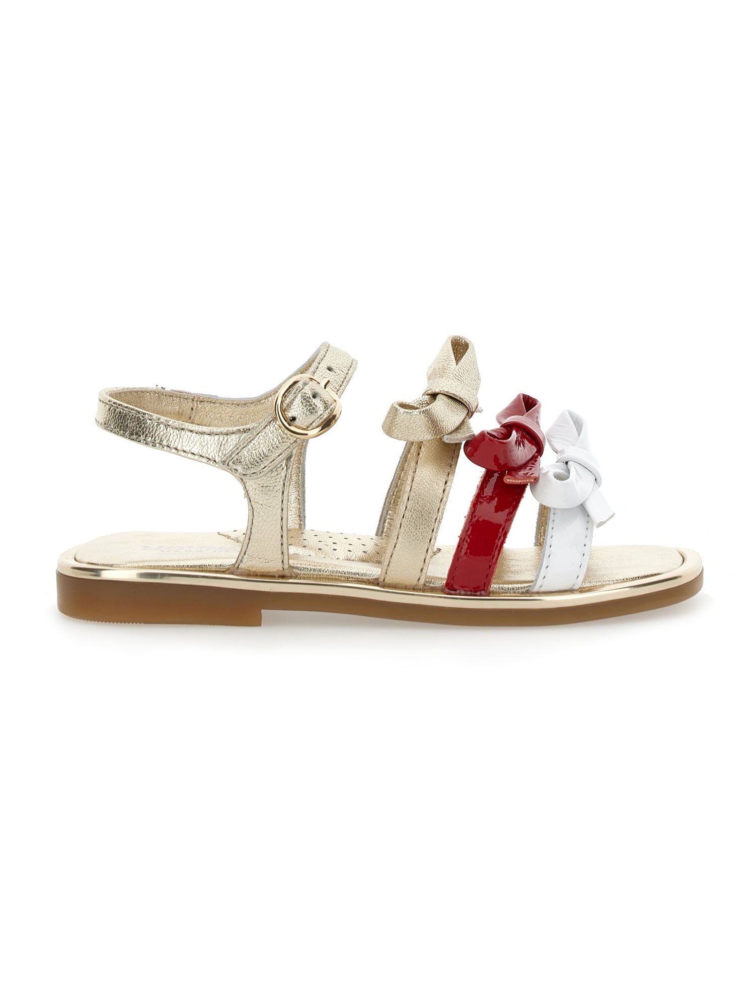 Girls | Patent Leather Sandals With Bows | Ruby/Light Gold