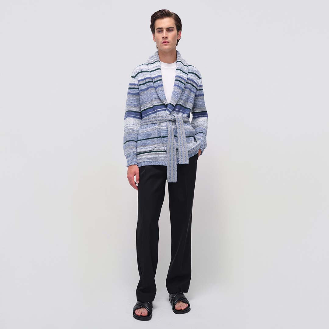 Blue Keenan Space Dye Shawl Collar Cardigan - SIMKHAI