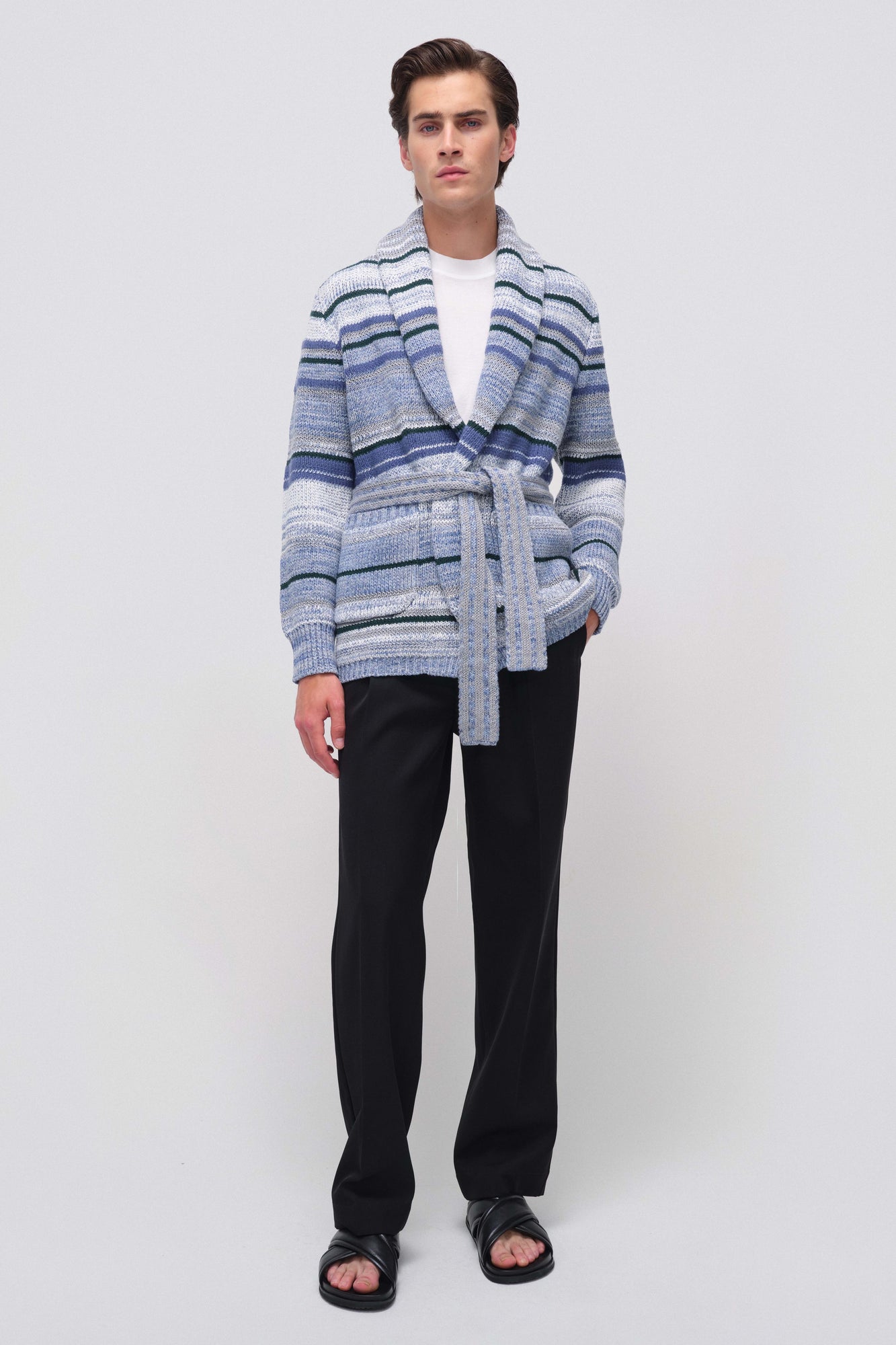 Blue Keenan Space Dye Shawl Collar Cardigan - SIMKHAI