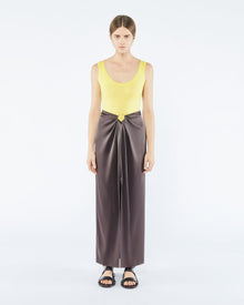 Emiko Slip Satin Sarong-Style Midi Skirt | Yellow