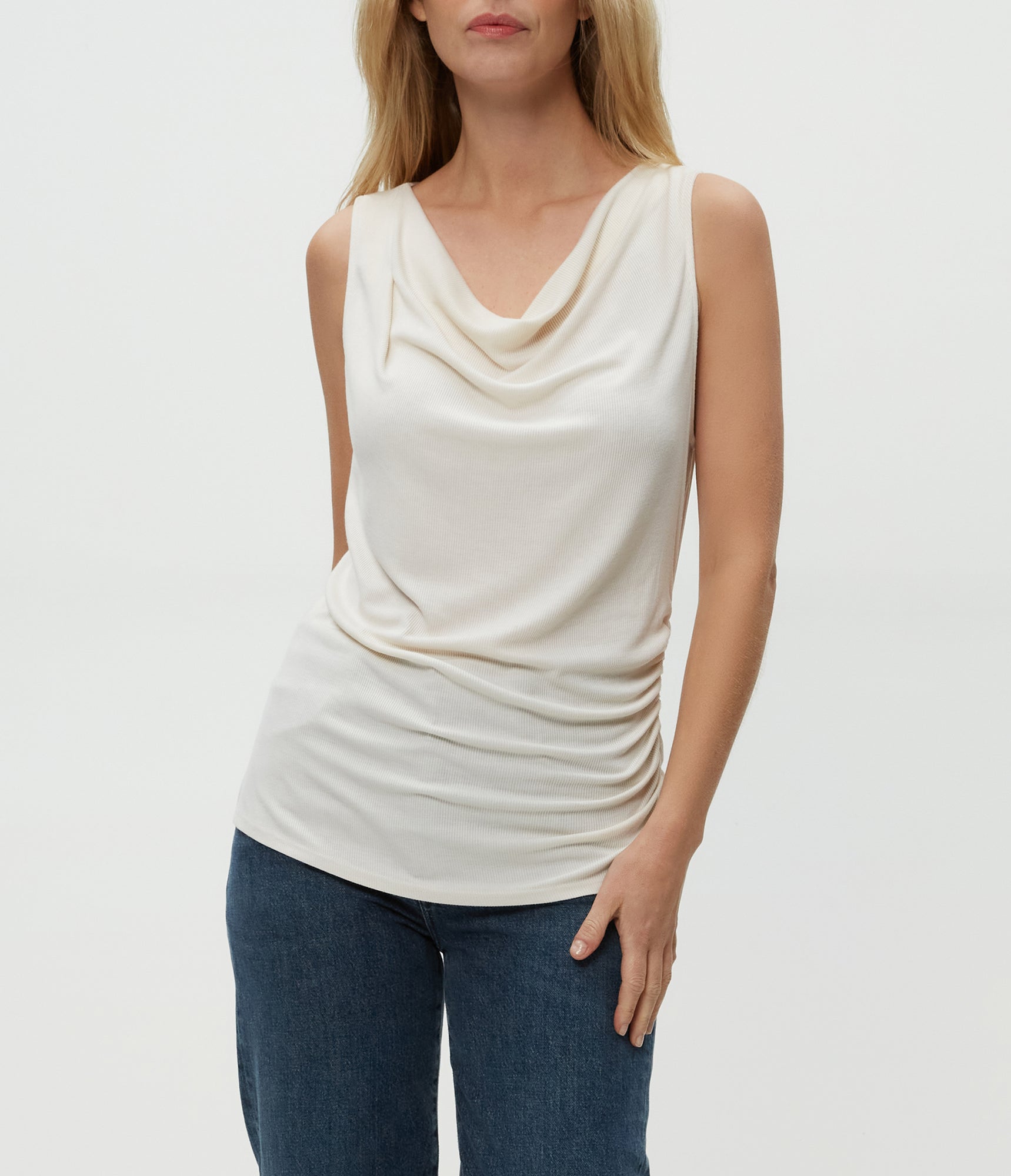 Jeanette Cowl Neck Tank | Chalk