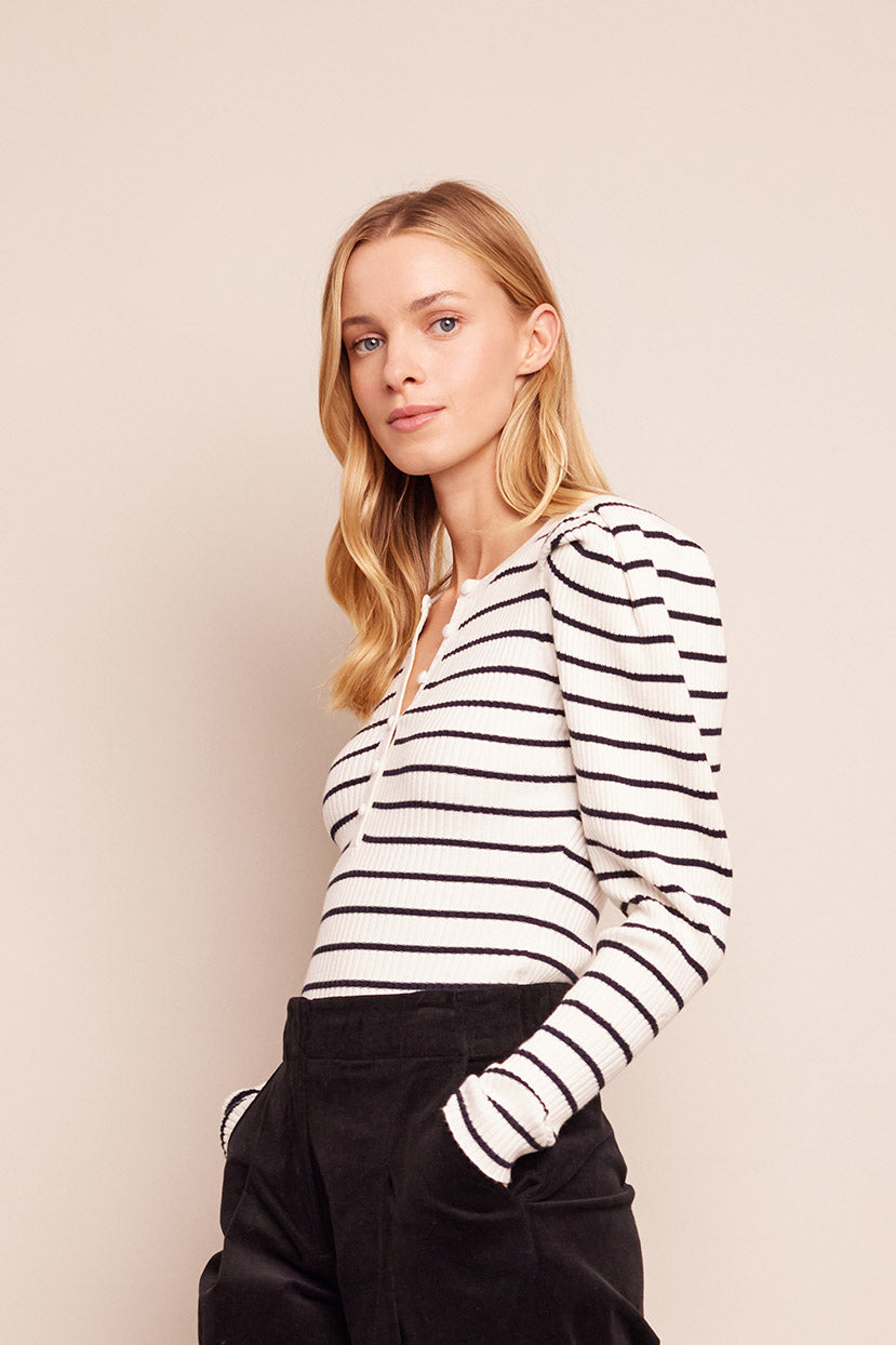 Jade Top | Ivory Black Stripe