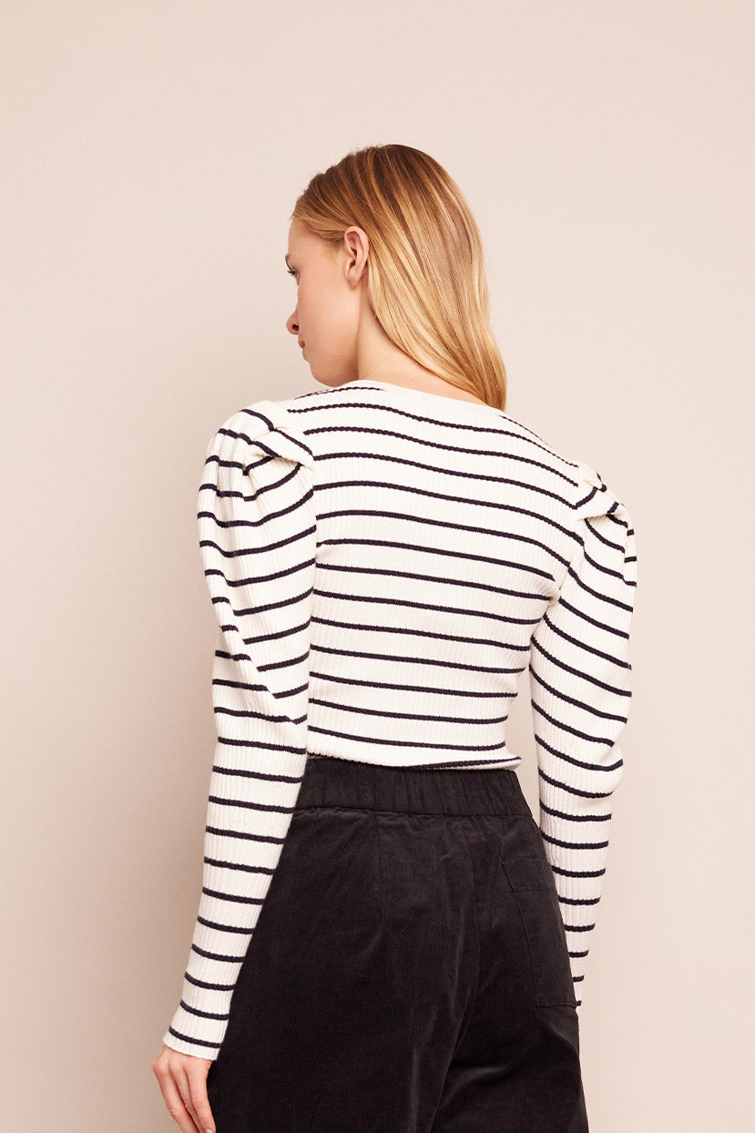 Jade Top | Ivory Black Stripe
