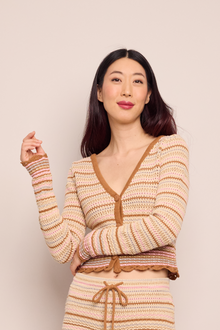 Lilana Cardigan | Clay Striped Lurex Crochet