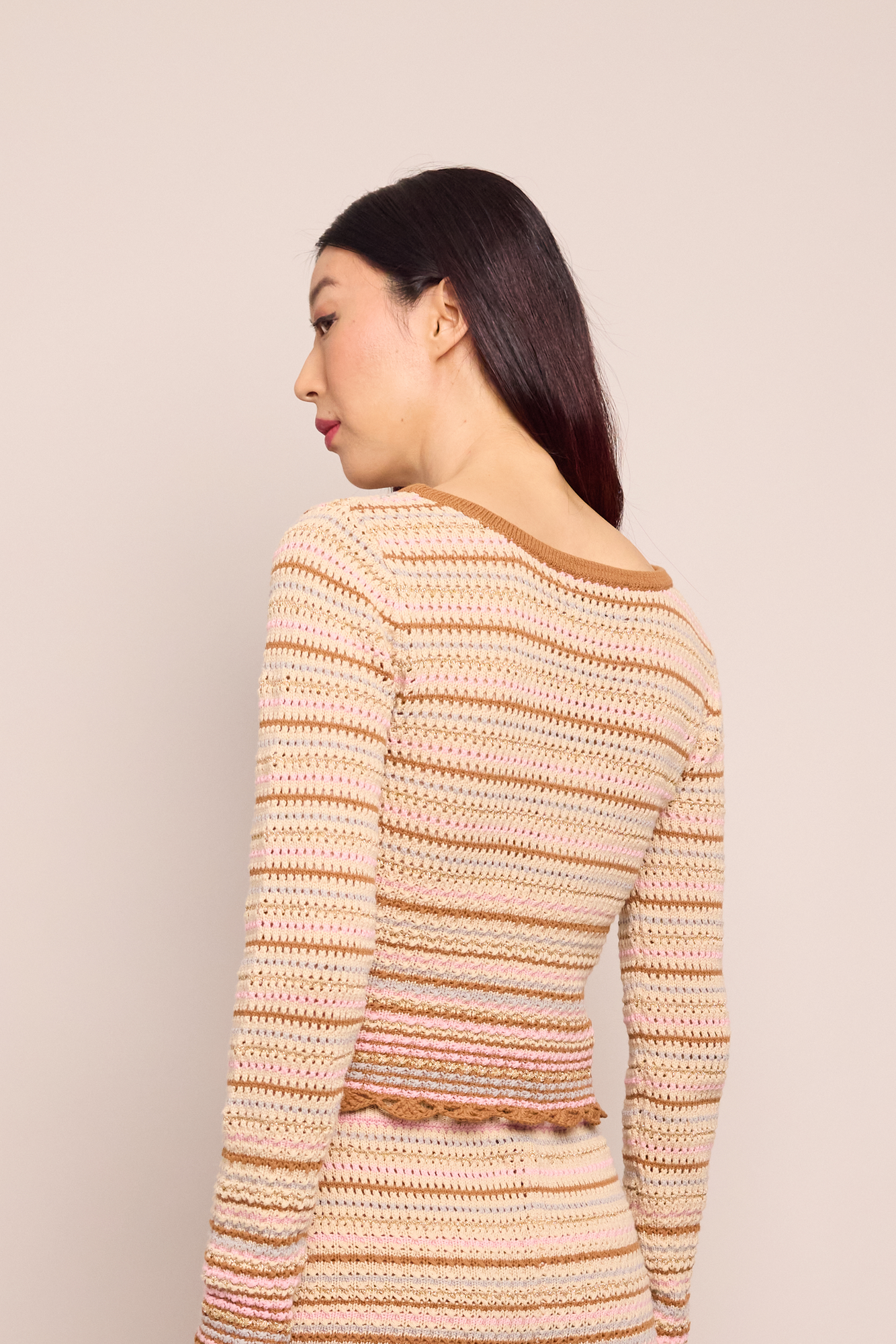 Lilana Cardigan | Clay Striped Lurex Crochet