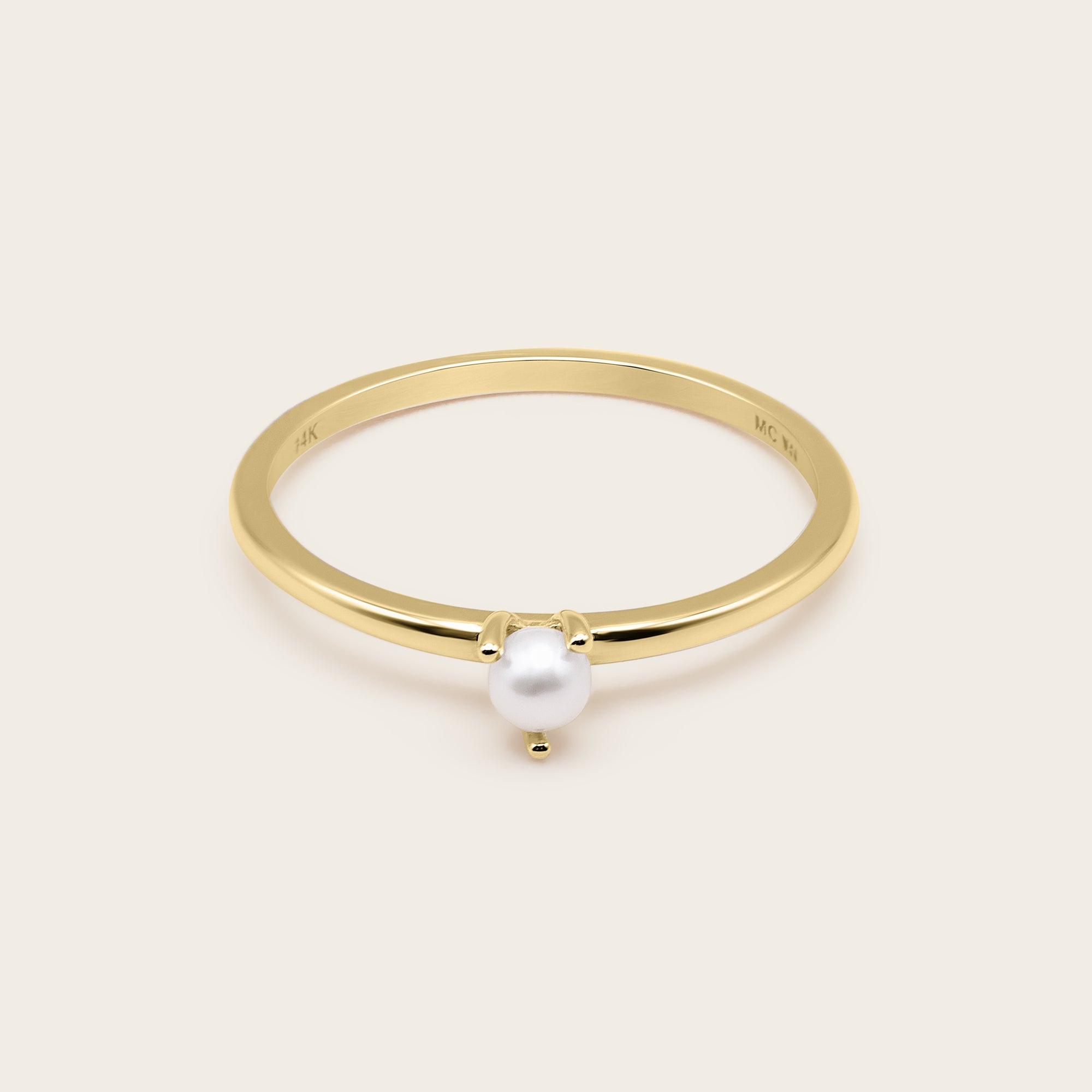 Womens | 14K Solid Yellow Gold | Pearl Slim Stacker Ring | Freshwater Pearls