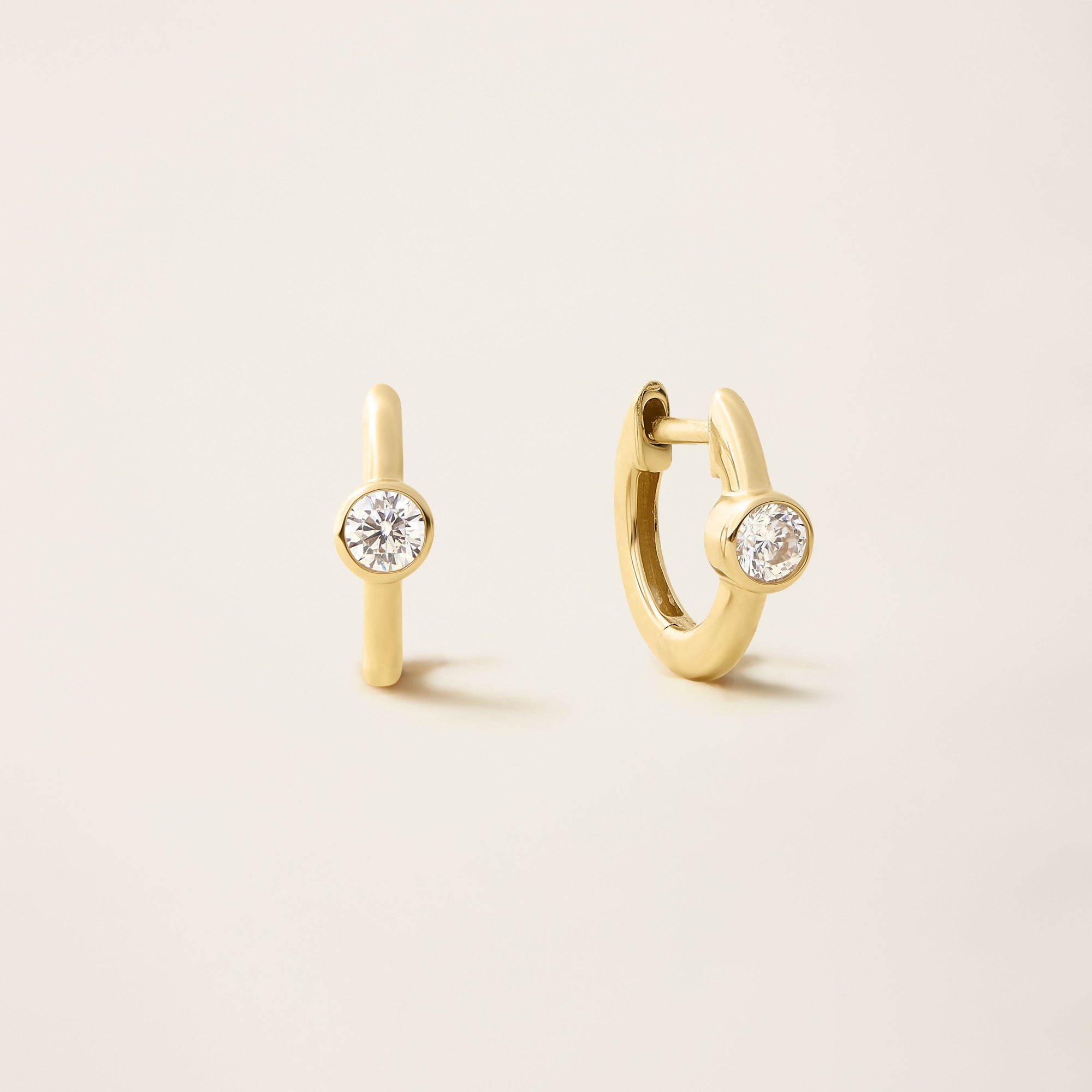 Womens | 14K Solid Yellow Gold | Solitaire Hoop Bezel Earrings | 0.28 CTW Diamonds