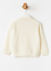 Milk Cardigan with Topstitching Details | Milk/Dark Grey