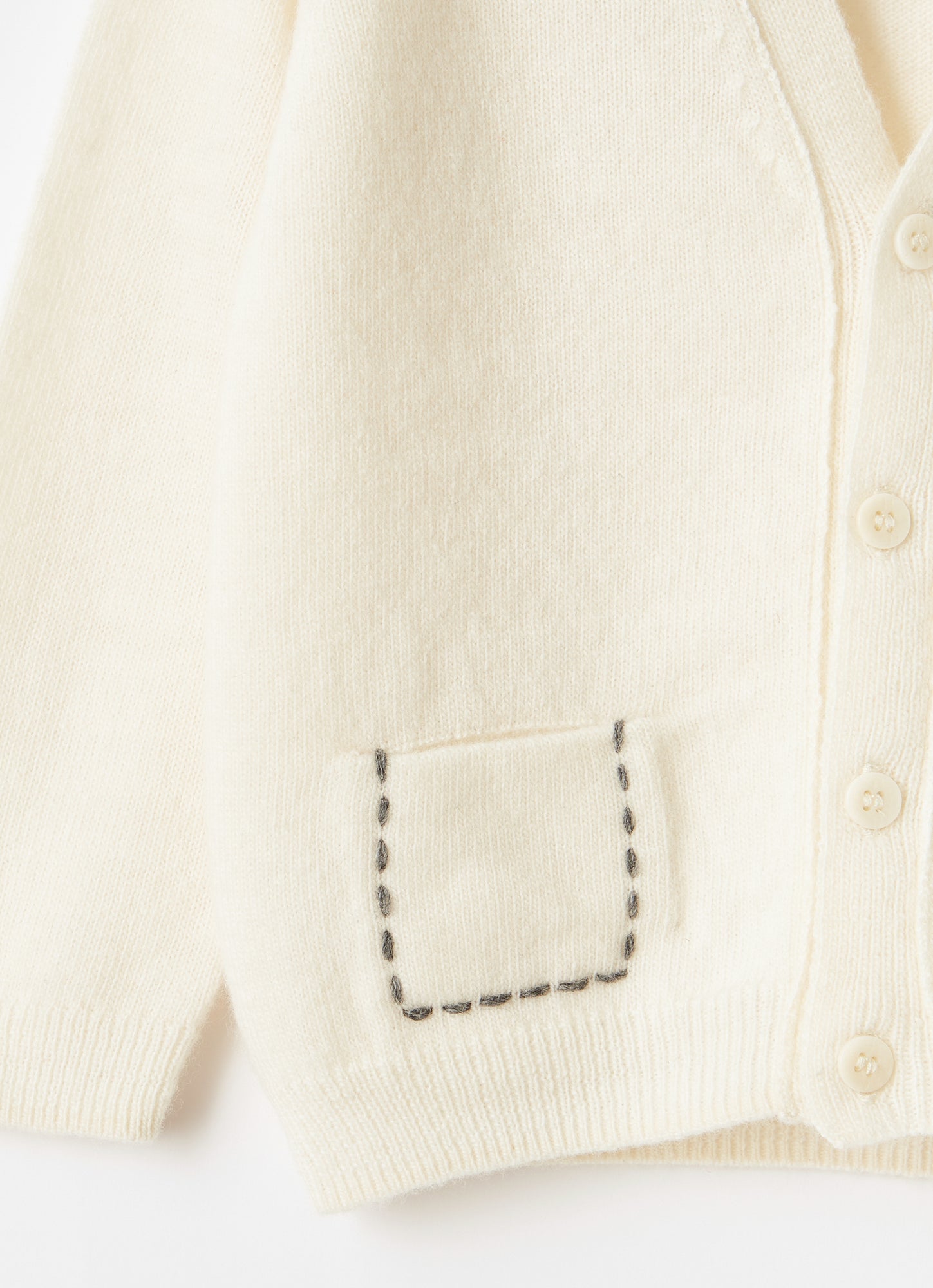 Milk Cardigan with Topstitching Details | Milk/Dark Grey