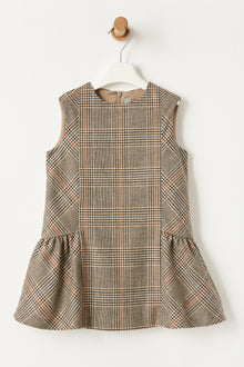 Sleeveless Check Technowool Dress | Coffee