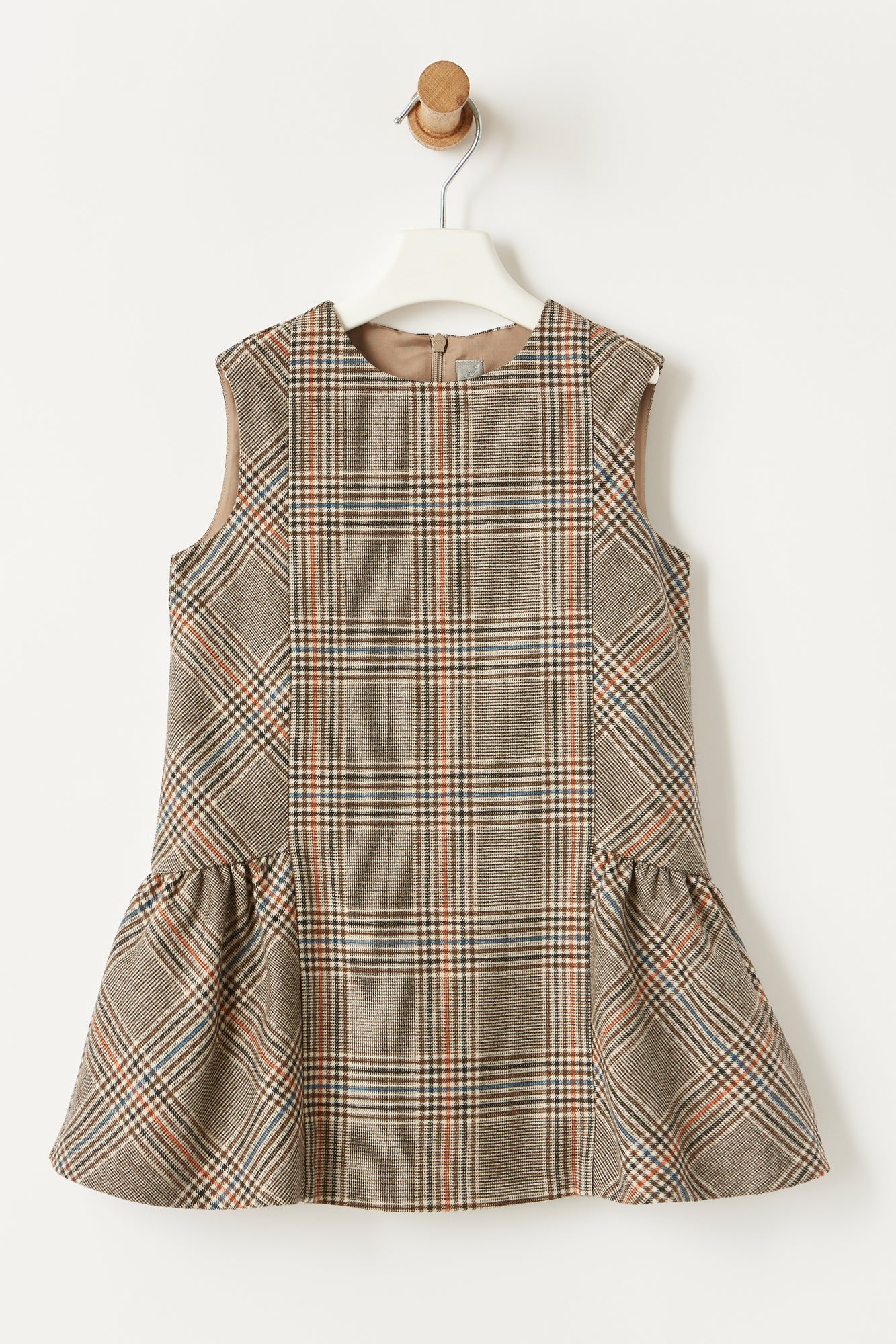Sleeveless Check Technowool Dress | Coffee