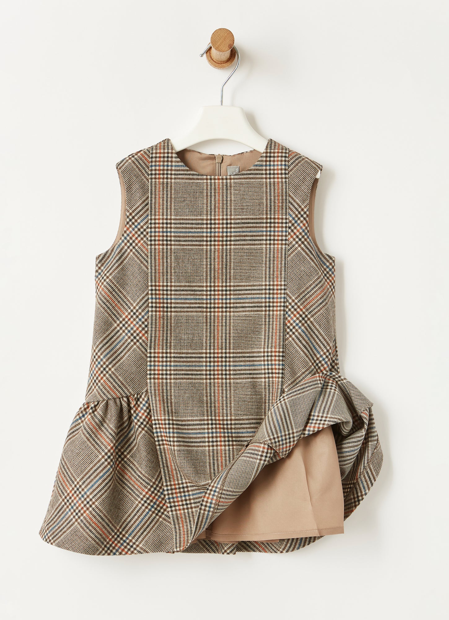 Sleeveless Check Technowool Dress | Coffee