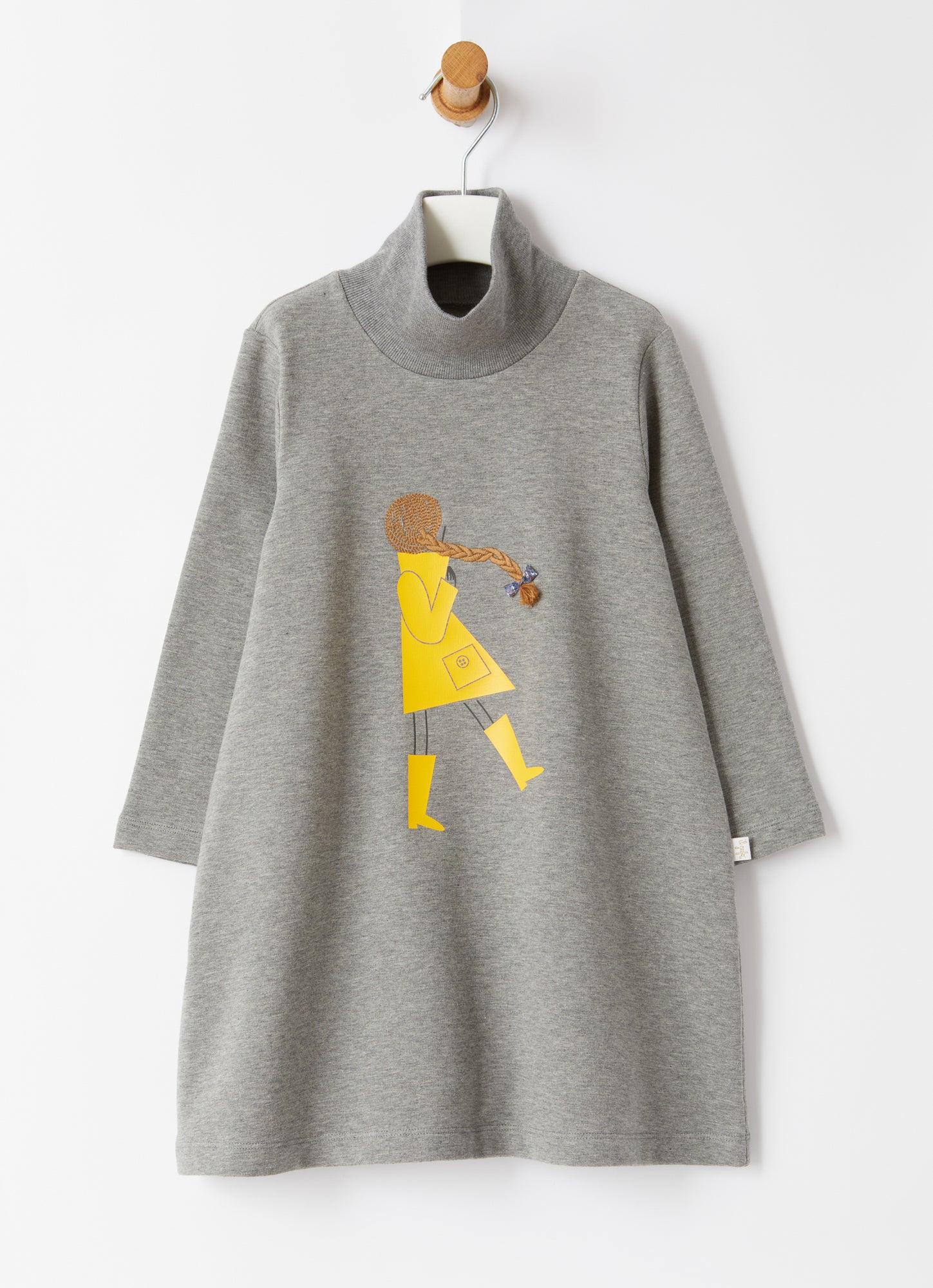 Stand-Up Collar Fleece Dress | Grigio/Giallo