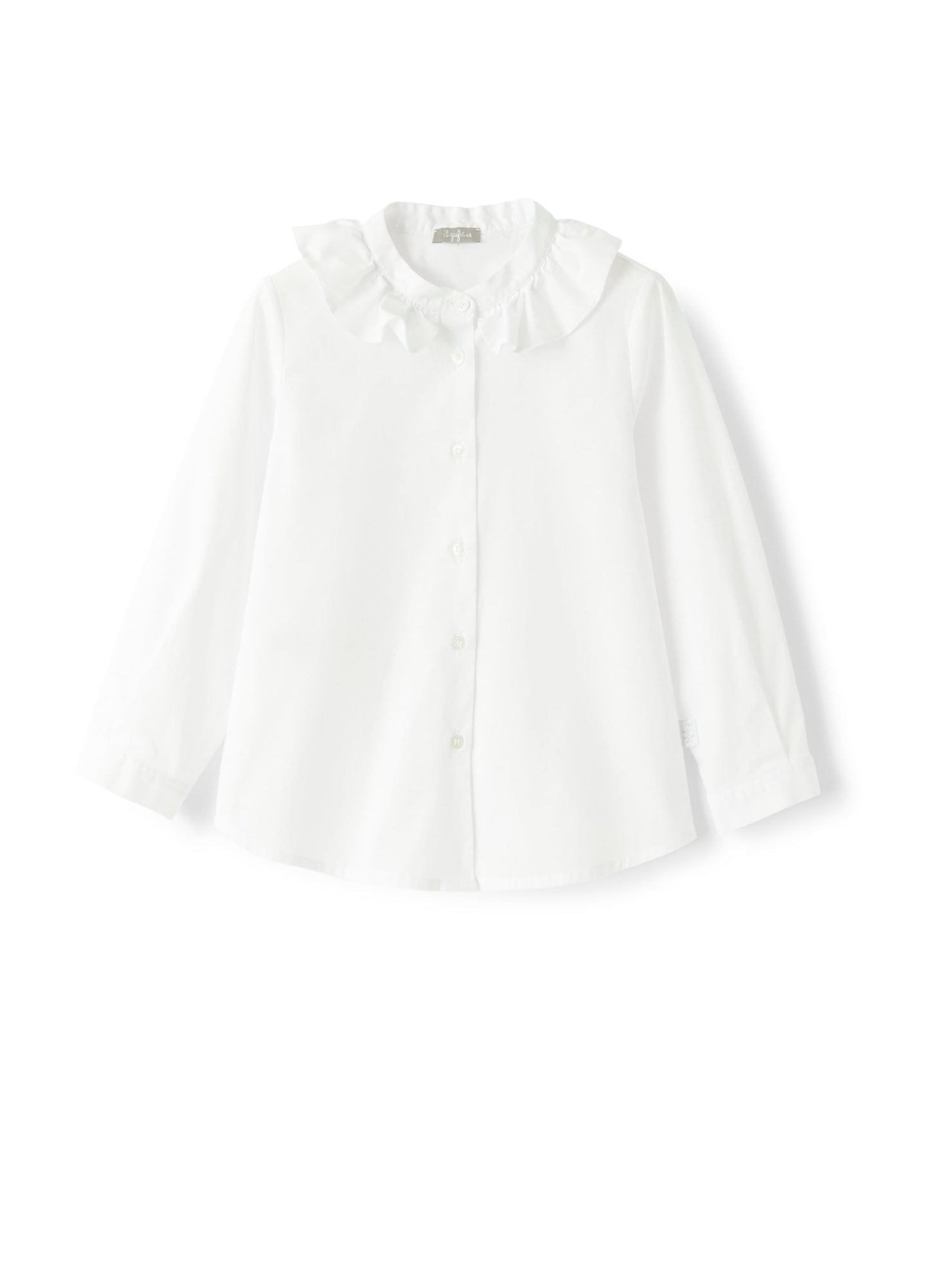 Stretch-Poplin Shirt with Ruffle Detailing | White