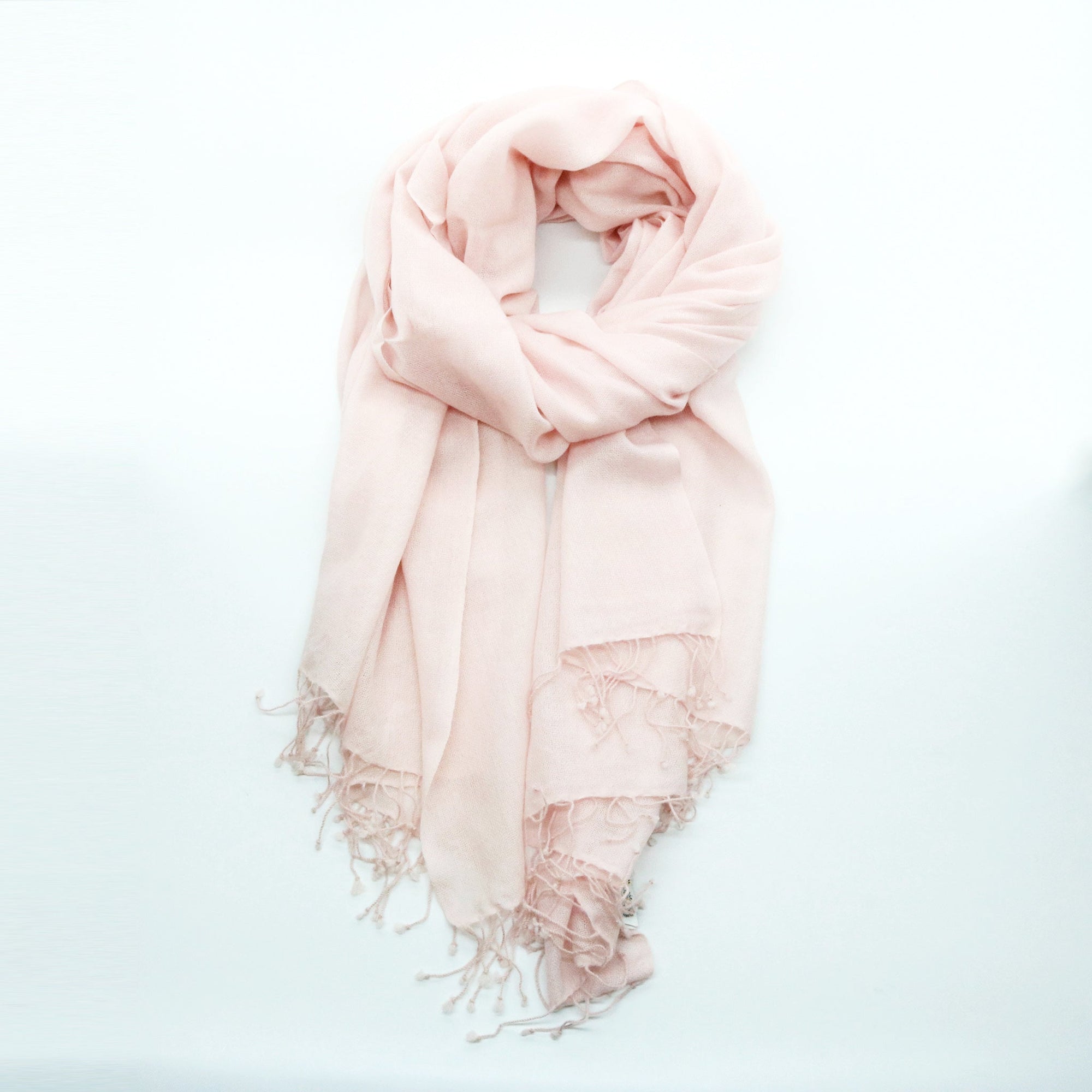 Cashmere Pashmina Scarf With Knotted Fringes | Heavenly Pink